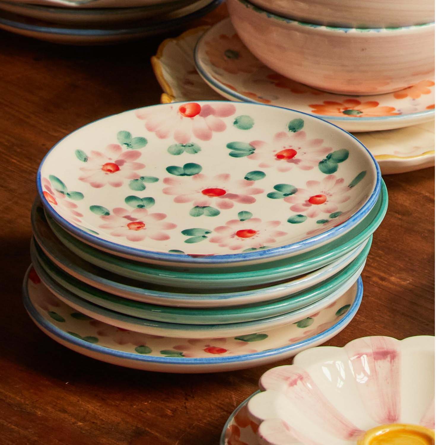 Keramik Kuchenteller "Flowers" (Bunt/Pink)