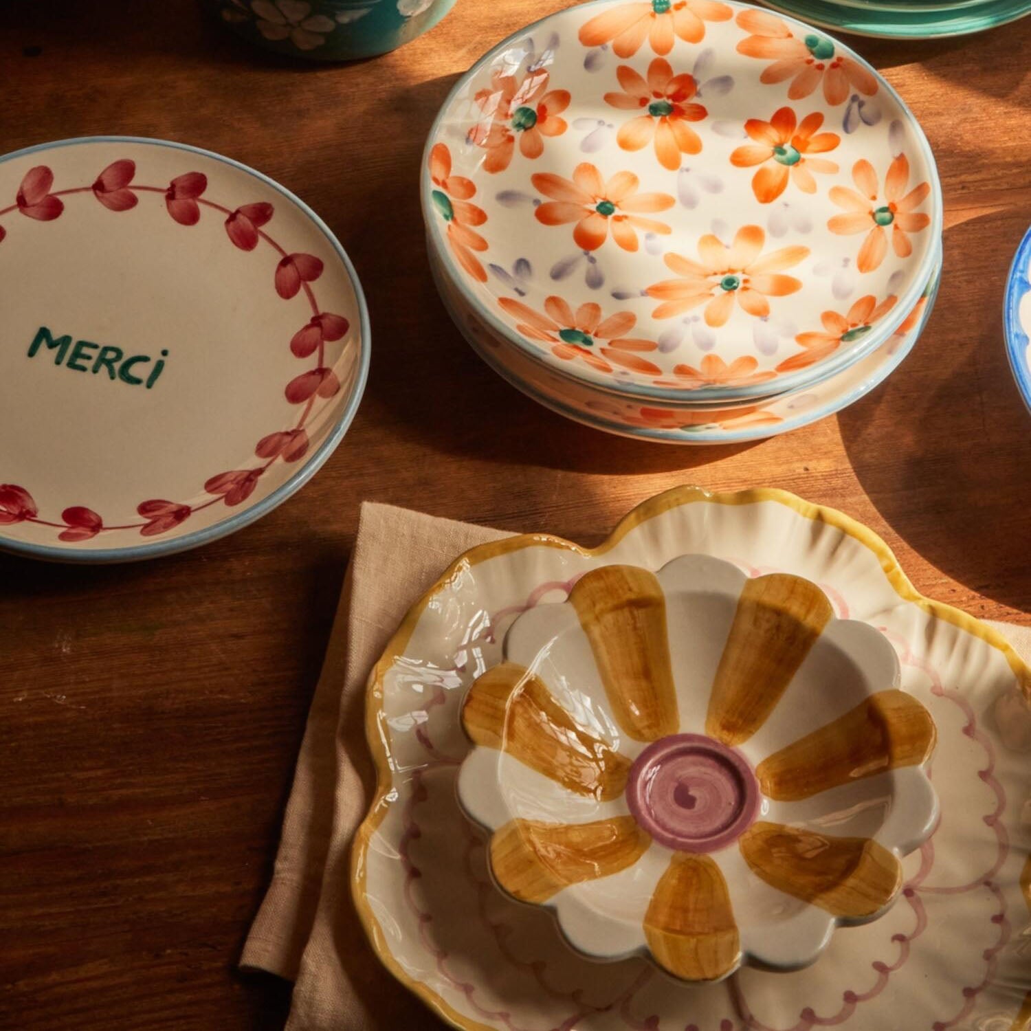 Keramik Kuchenteller "Merci" (Bunt)