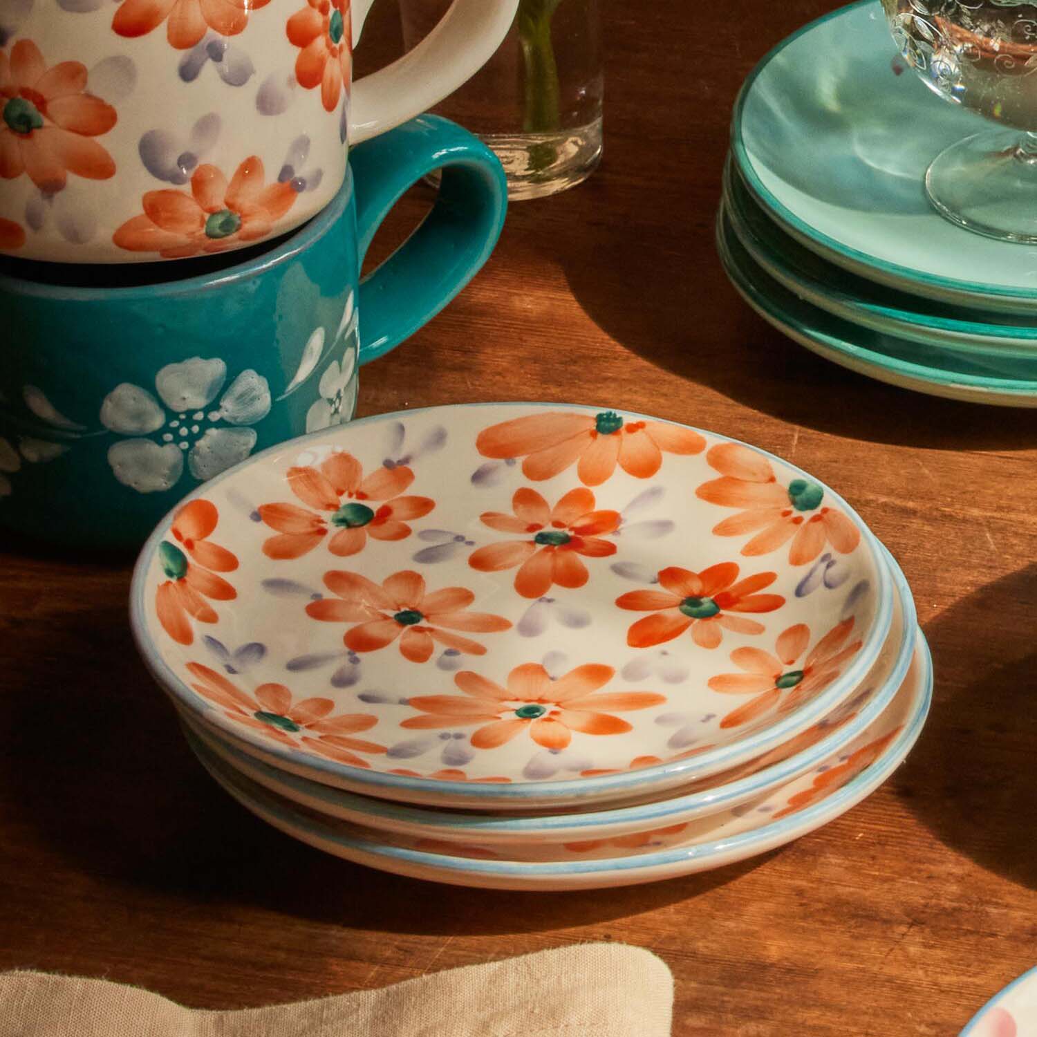 Keramik Kuchenteller "Flowers" (Bunt/Orange)