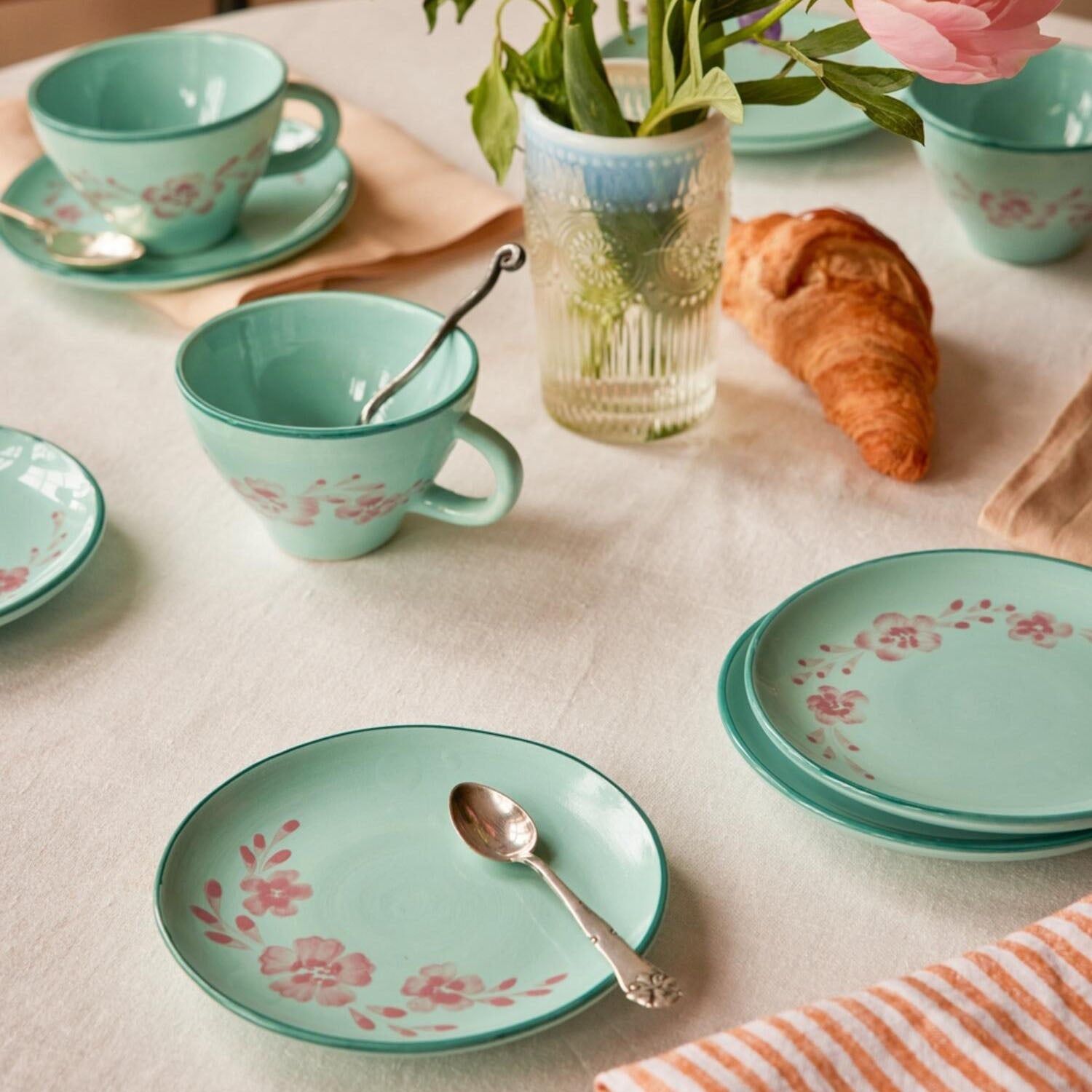 Keramik Kuchenteller "Flower Vine" (Grün/Pink)