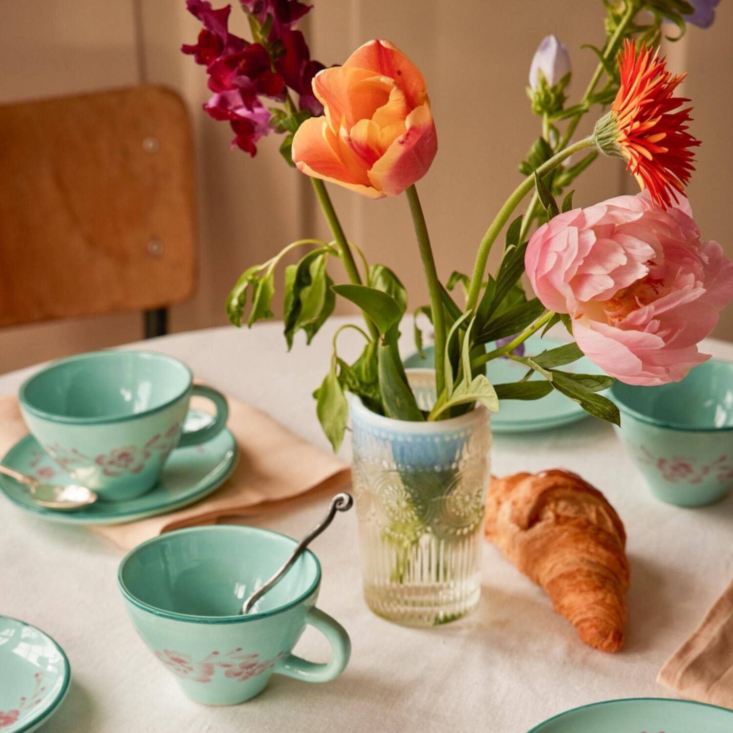 Keramik Tasse "Flower Vine" (Grün/Pink) Rice