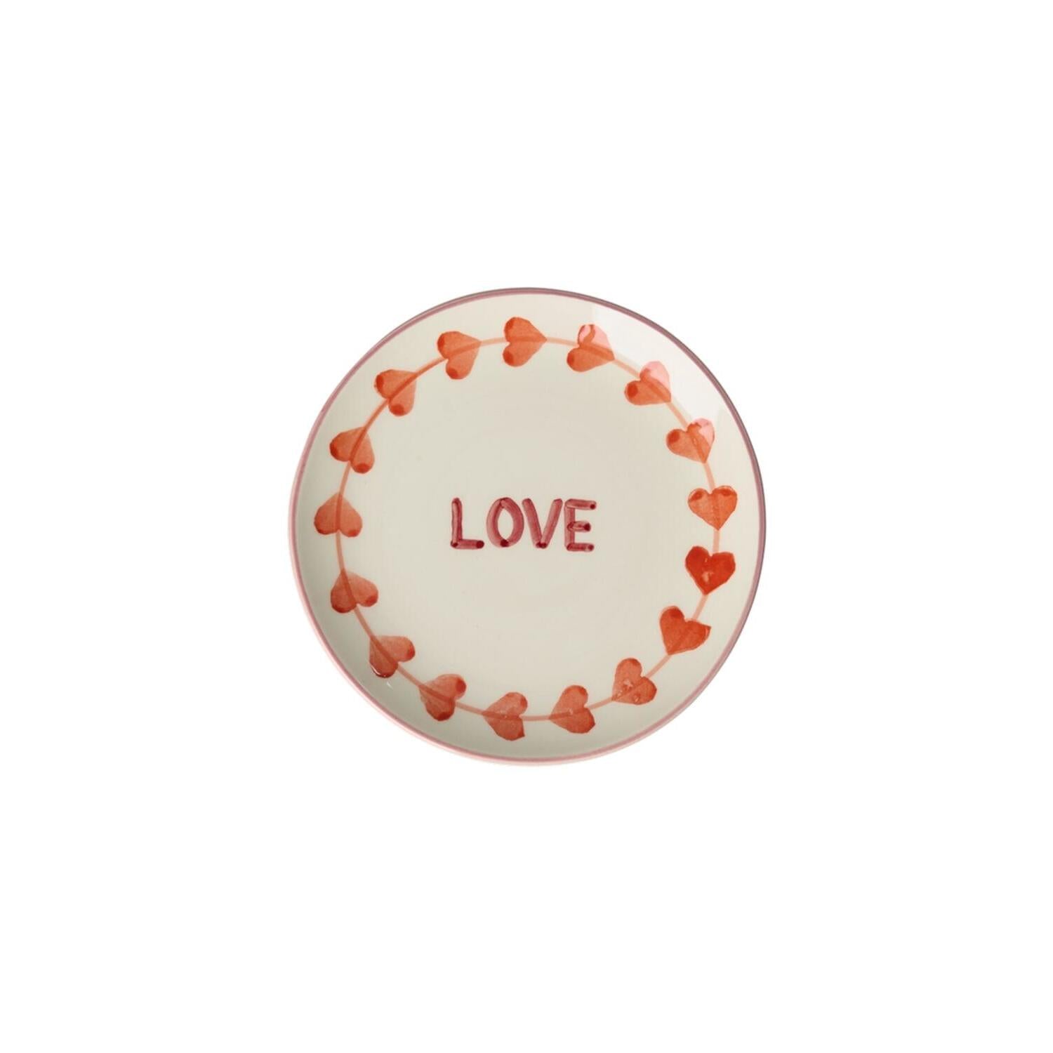 Kuchenteller aus Keramik "Love" - 15 cm (Weiß/Rot) Rice