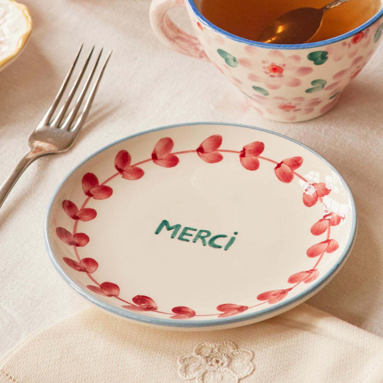 Keramik Kuchenteller "Merci" (Bunt)