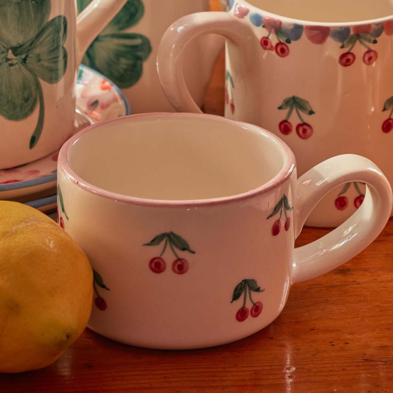 Keramik Cappuccino-Tasse "Cherries" (Weiß) Rice