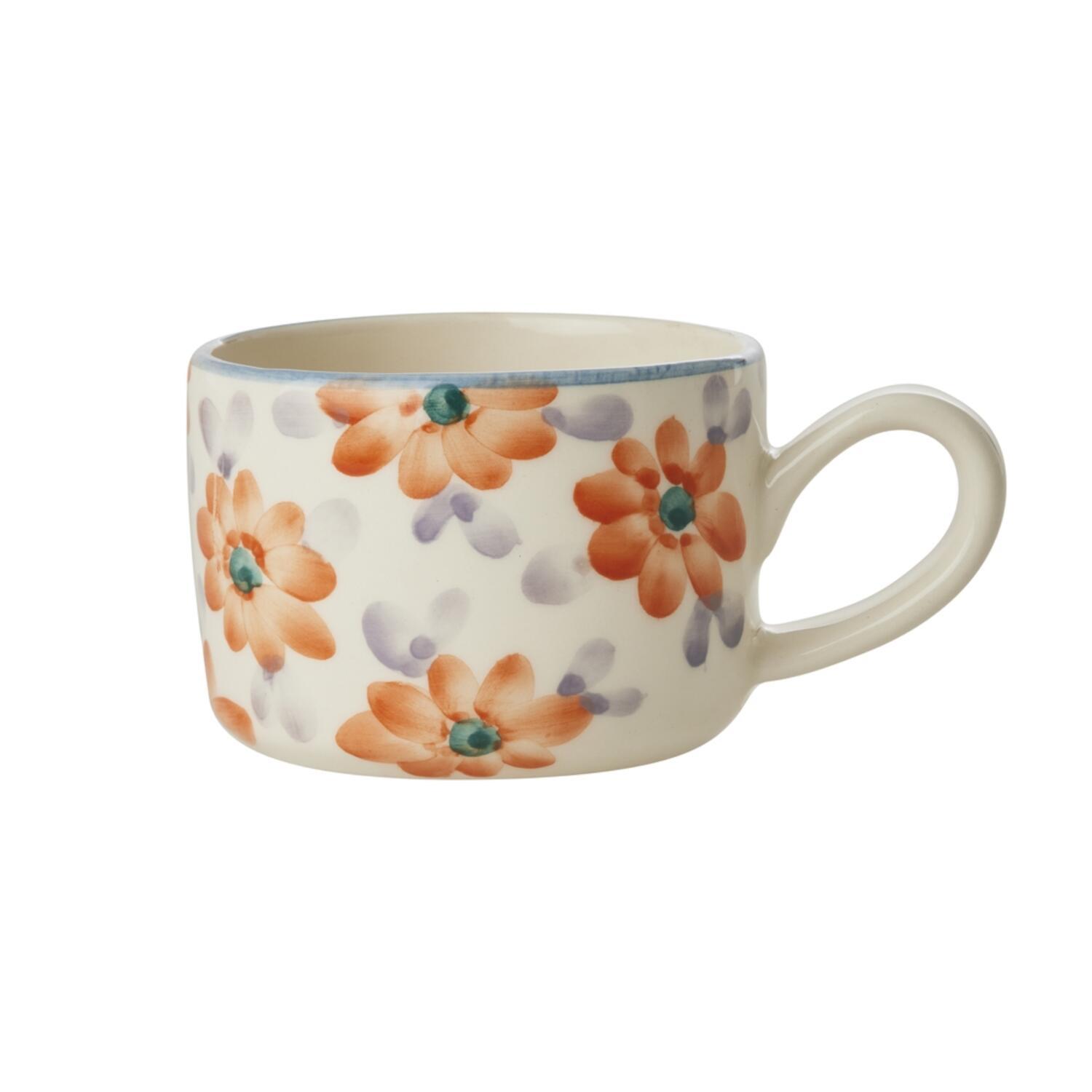 Keramik Cappuccino-Tasse "Flowers" (Bunt/Orange)