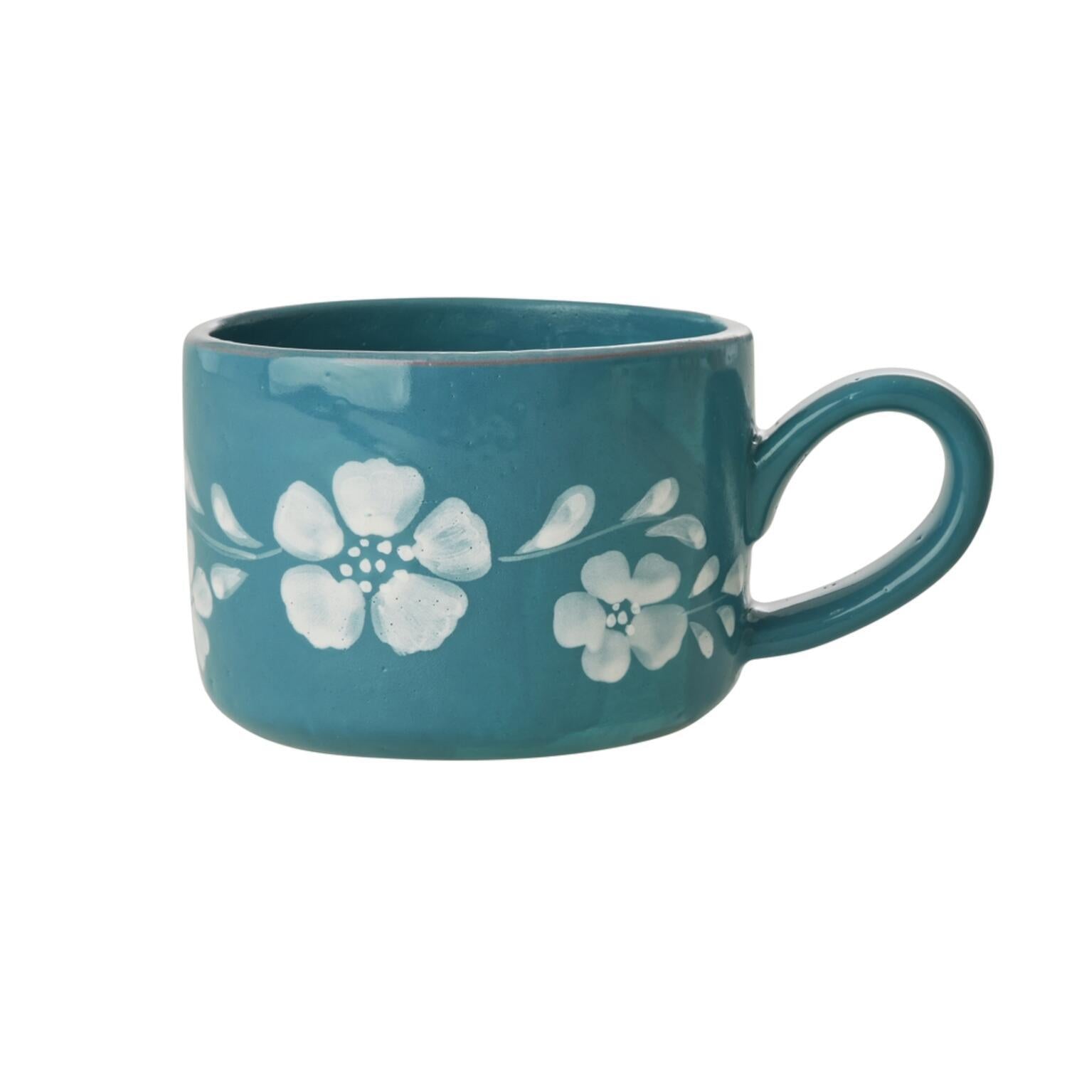 Keramik Cappuccino-Tasse "Flower Vine" (Weiß/Grün) Rice