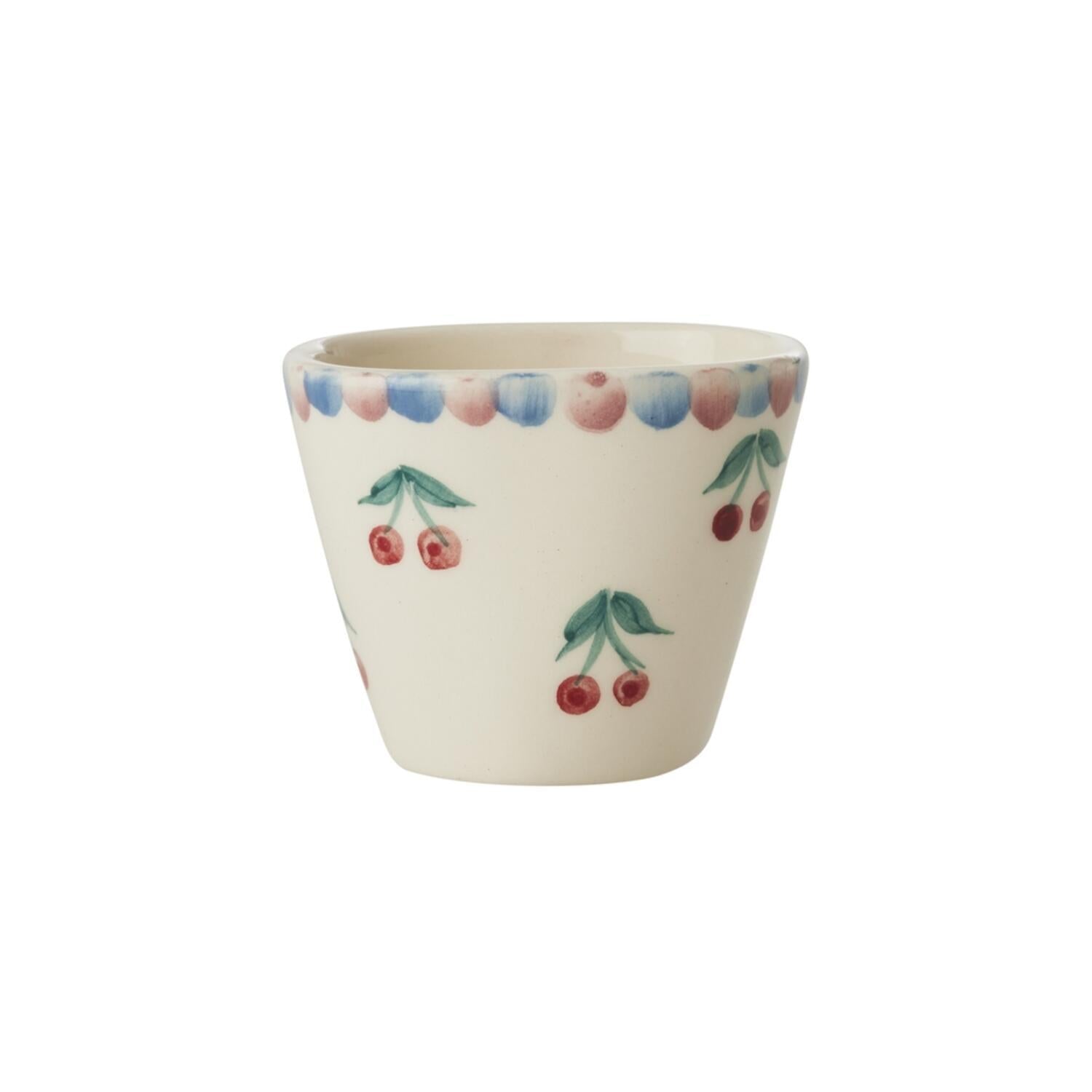 Keramik Espressotasse oval "Cherries" (Weiß)