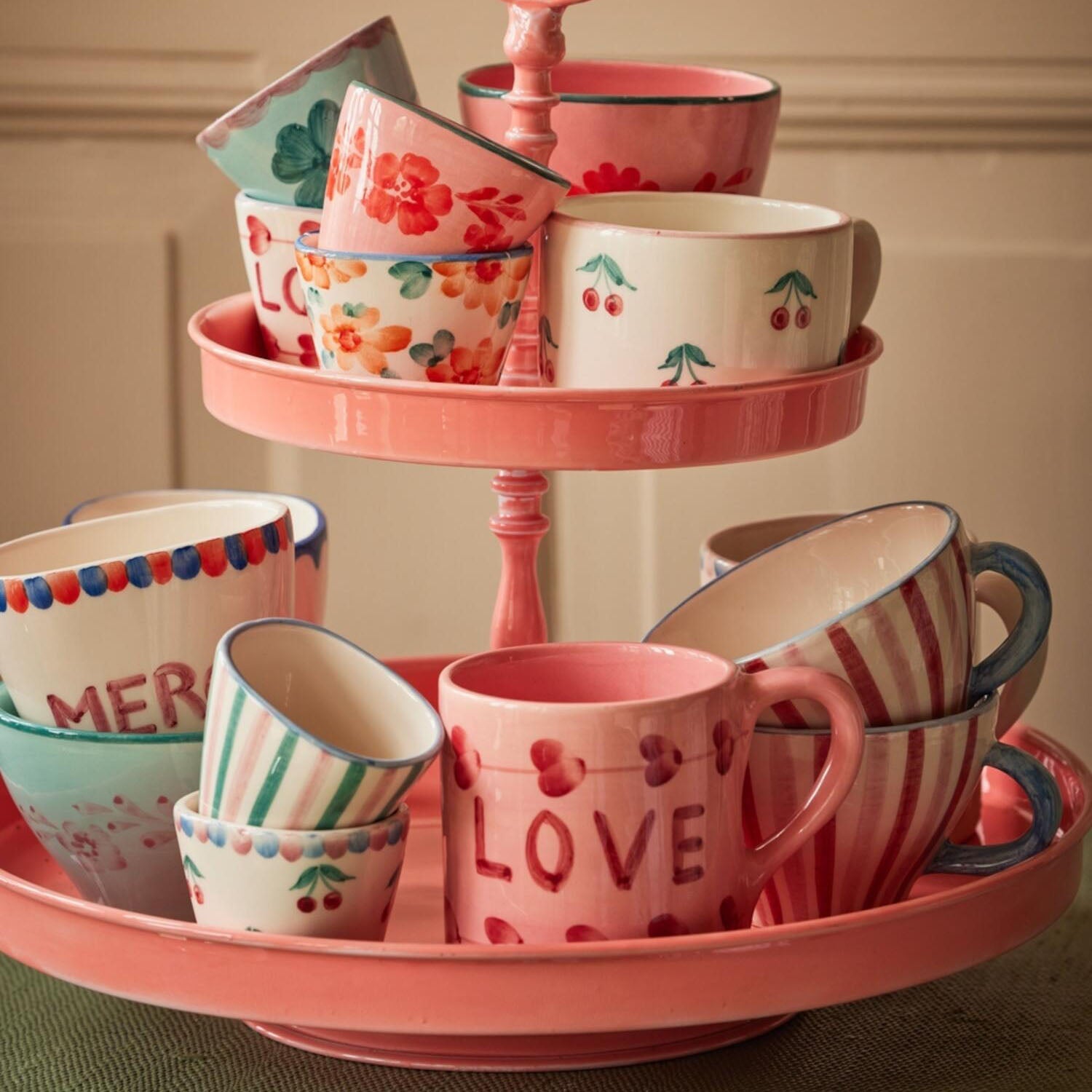 Keramik Espressotasse "Flower Vine" (Pink/Orange) Rice