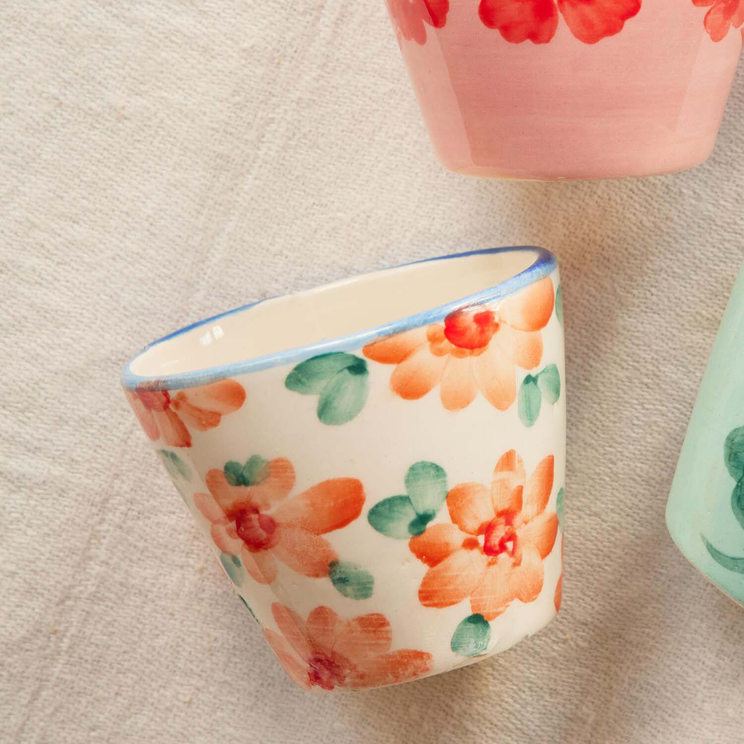 Keramik Espressotasse "Flowers" (Bunt/Orange) Rice