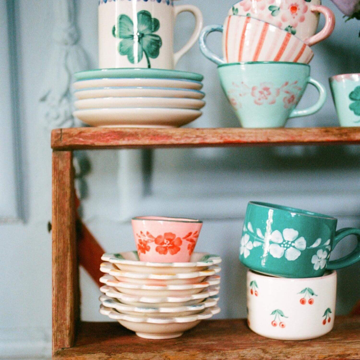 Keramik Espressotasse "Flower Vine" (Pink/Orange) Rice