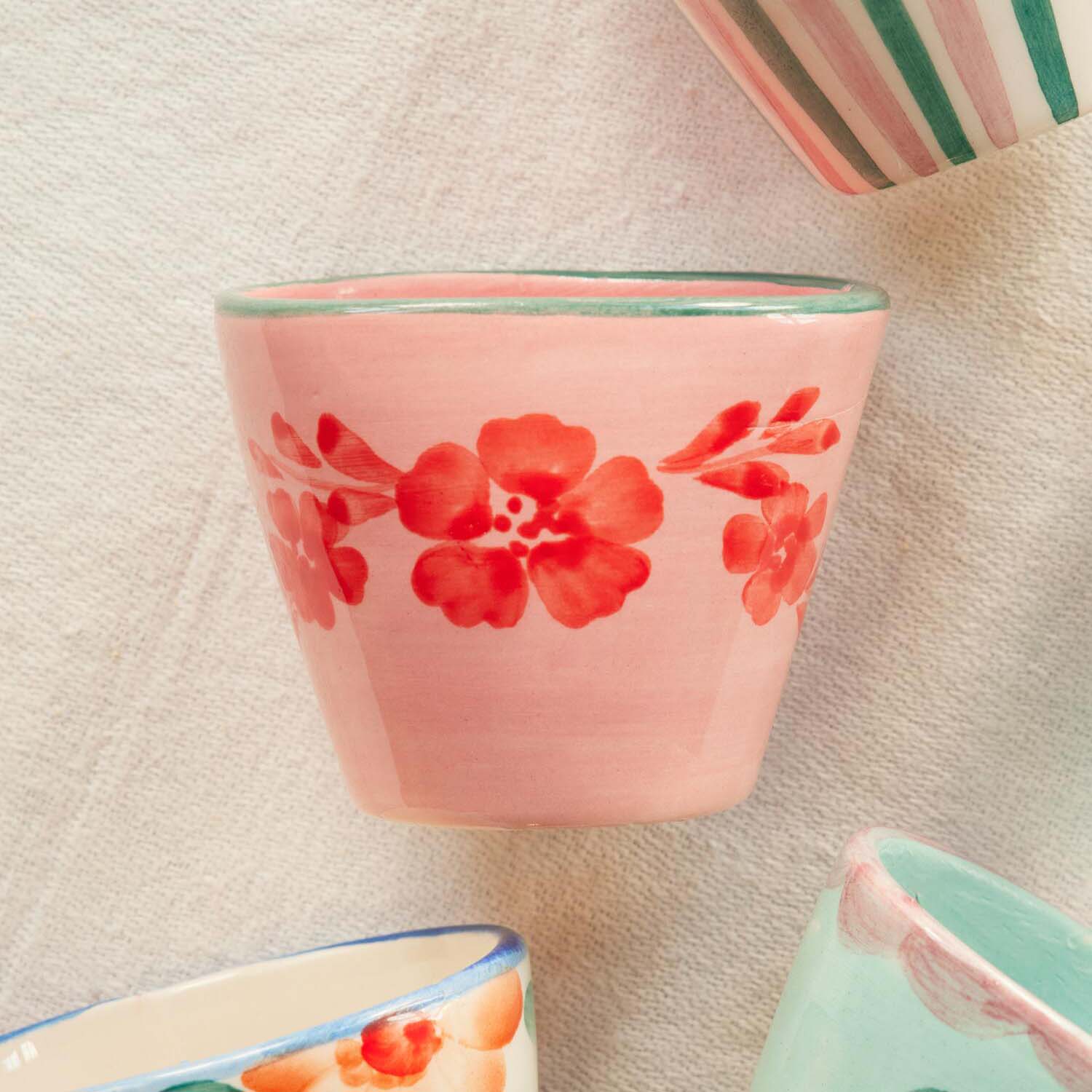 Keramik Espressotasse "Flower Vine" (Pink/Orange) Rice