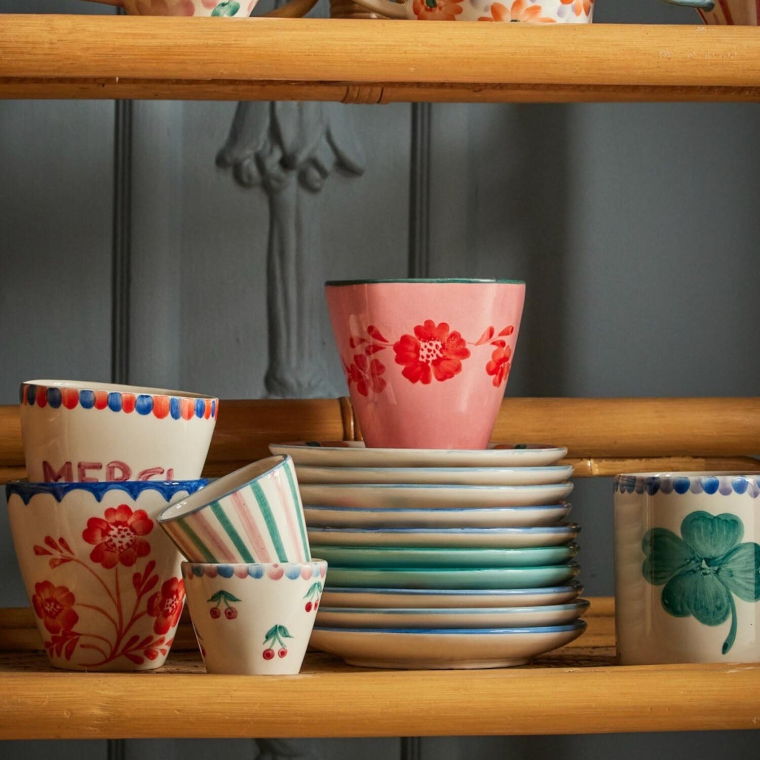 Keramik Tasse oval "Flower Vine" (Pink/Orange) Rice
