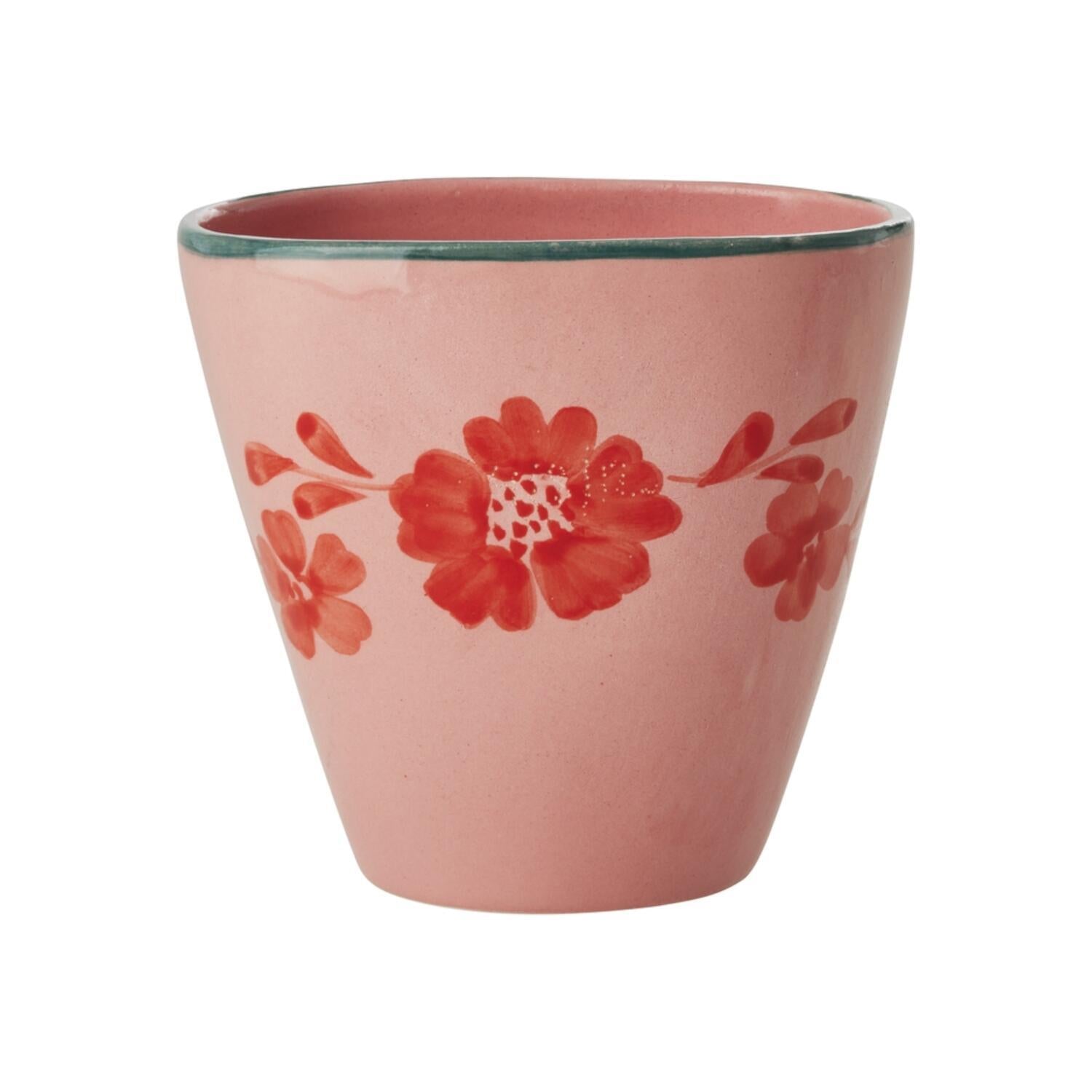 Keramik Tasse oval "Flower Vine" (Pink/Orange) Rice