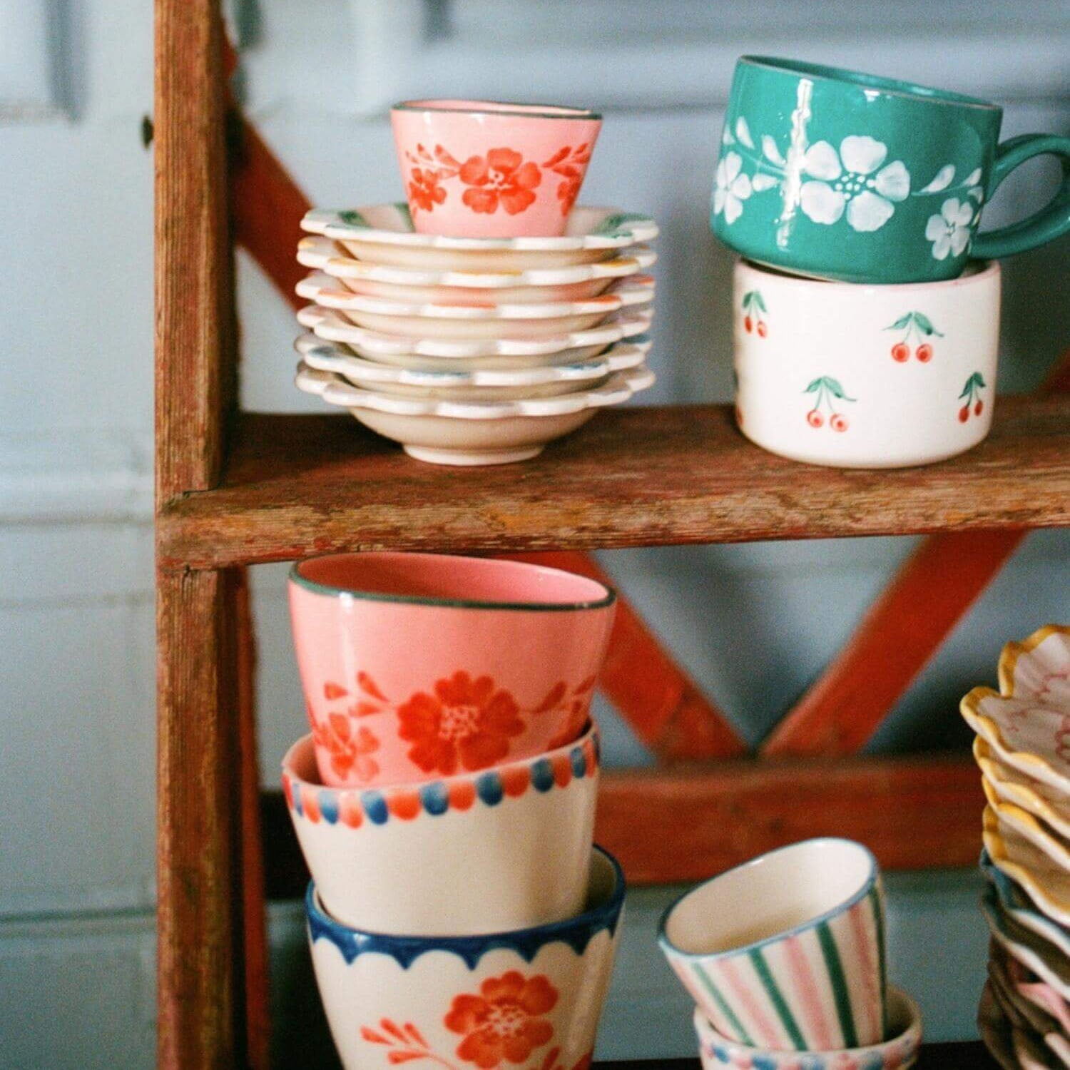 Keramik Tasse oval "Flower Vine" (Pink/Orange) Rice