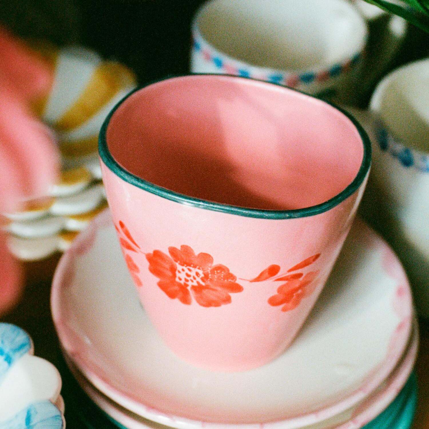 Keramik Tasse oval "Flower Vine" (Pink/Orange) Rice