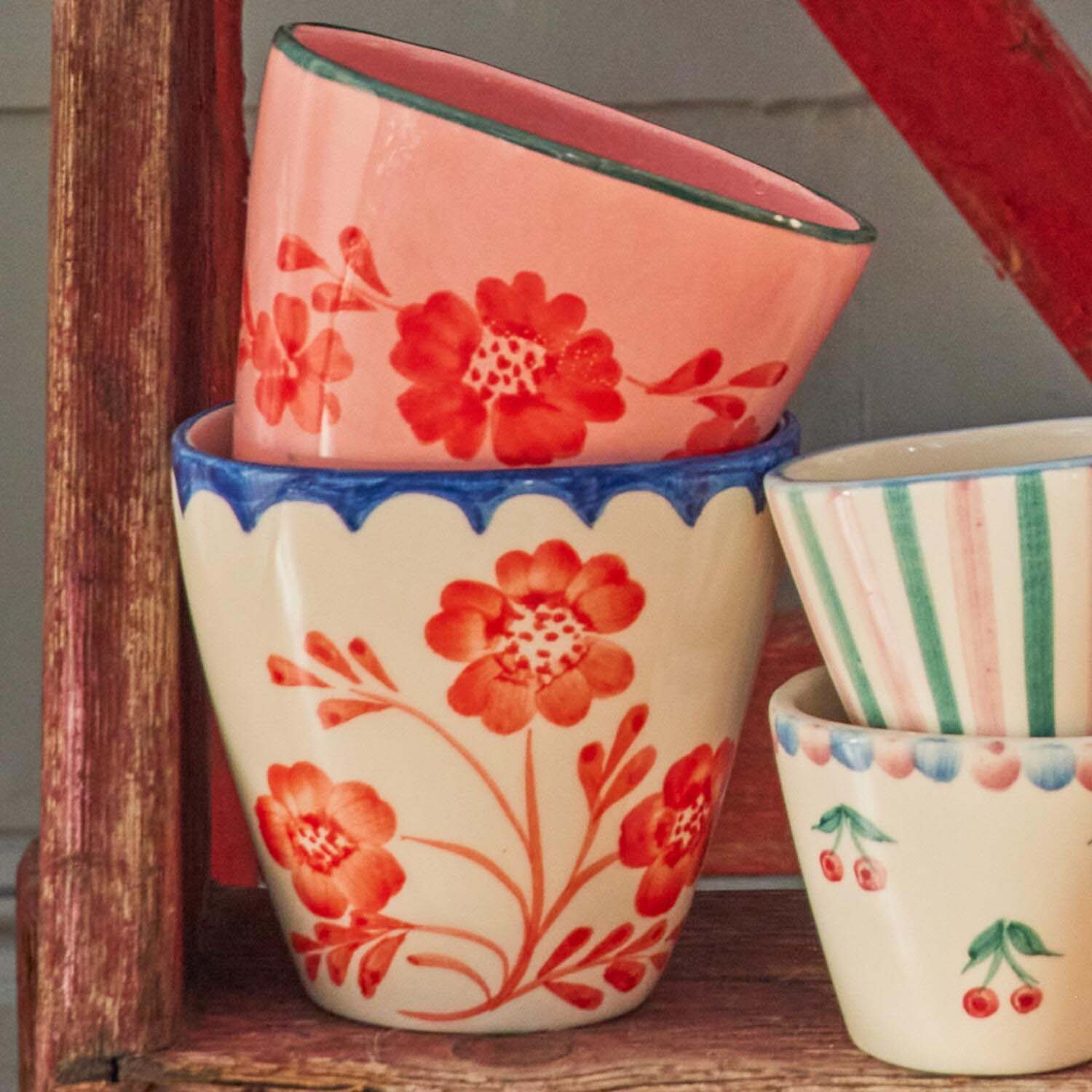 Keramik Tasse oval "Vintage Flower" (Bunt) Rice
