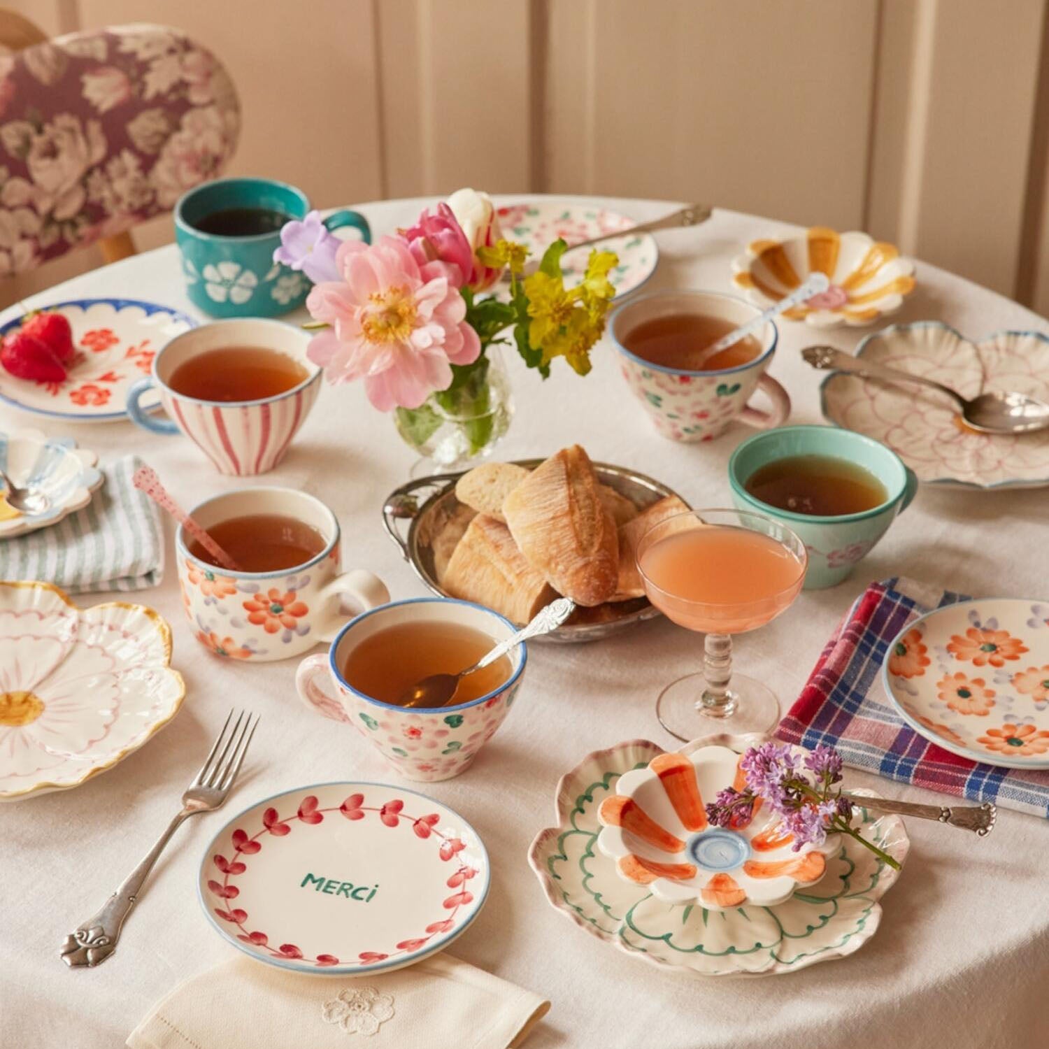 Keramik Tasse "Flowers" (Bunt/Pink)