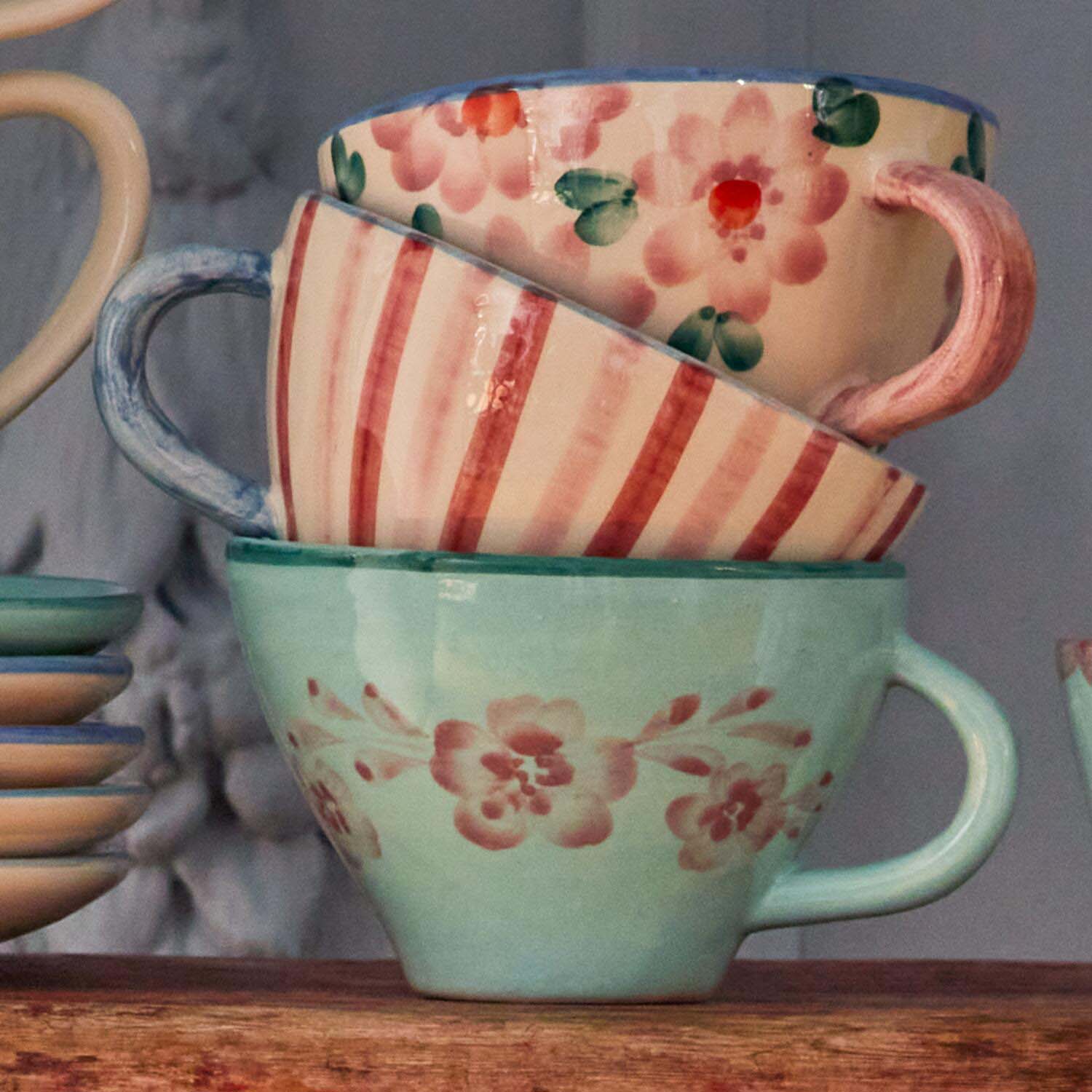 Keramik Tasse "Flower Vine" (Grün/Pink) Rice