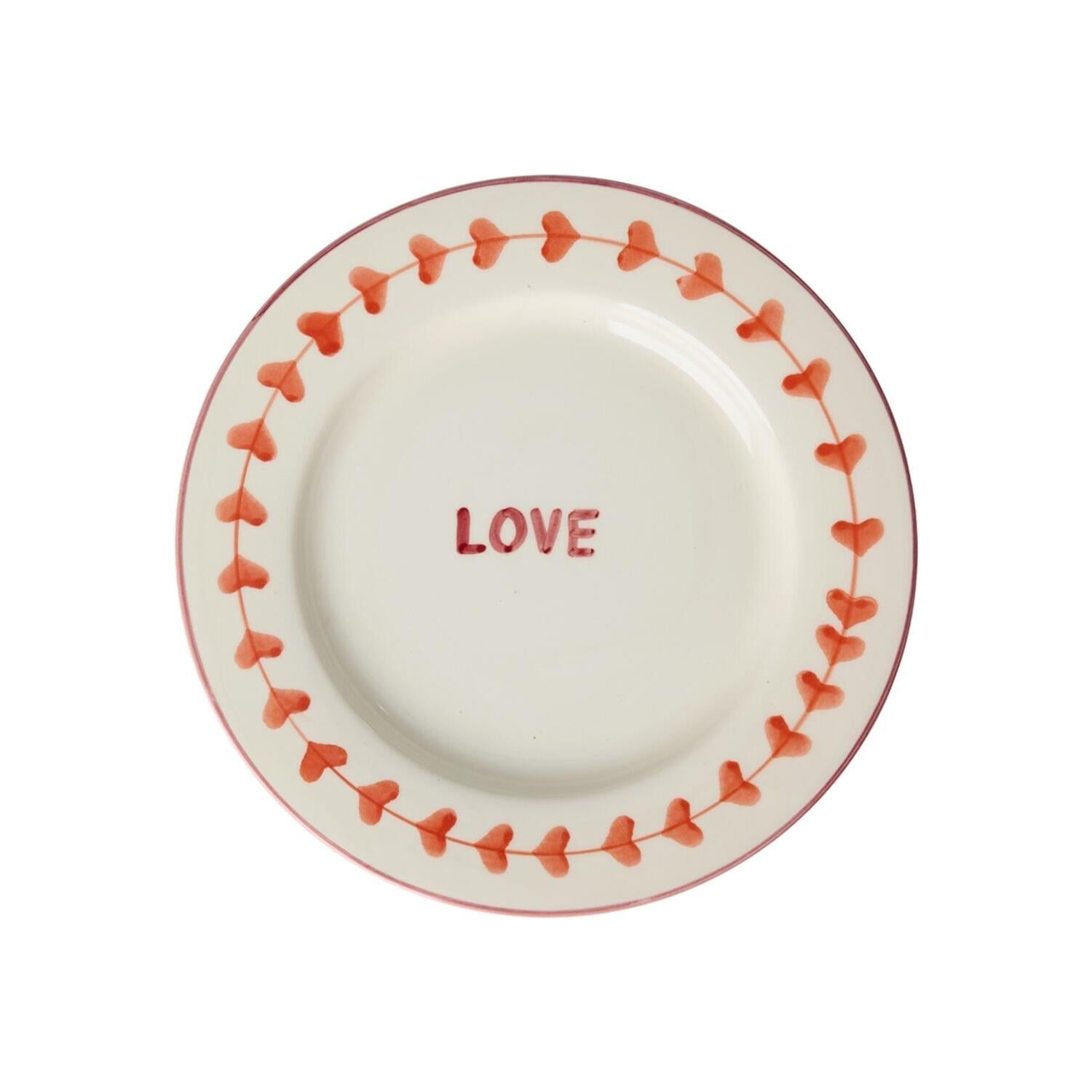Essteller aus Keramik "Love" - 26 cm (Weiß/Rot) Rice