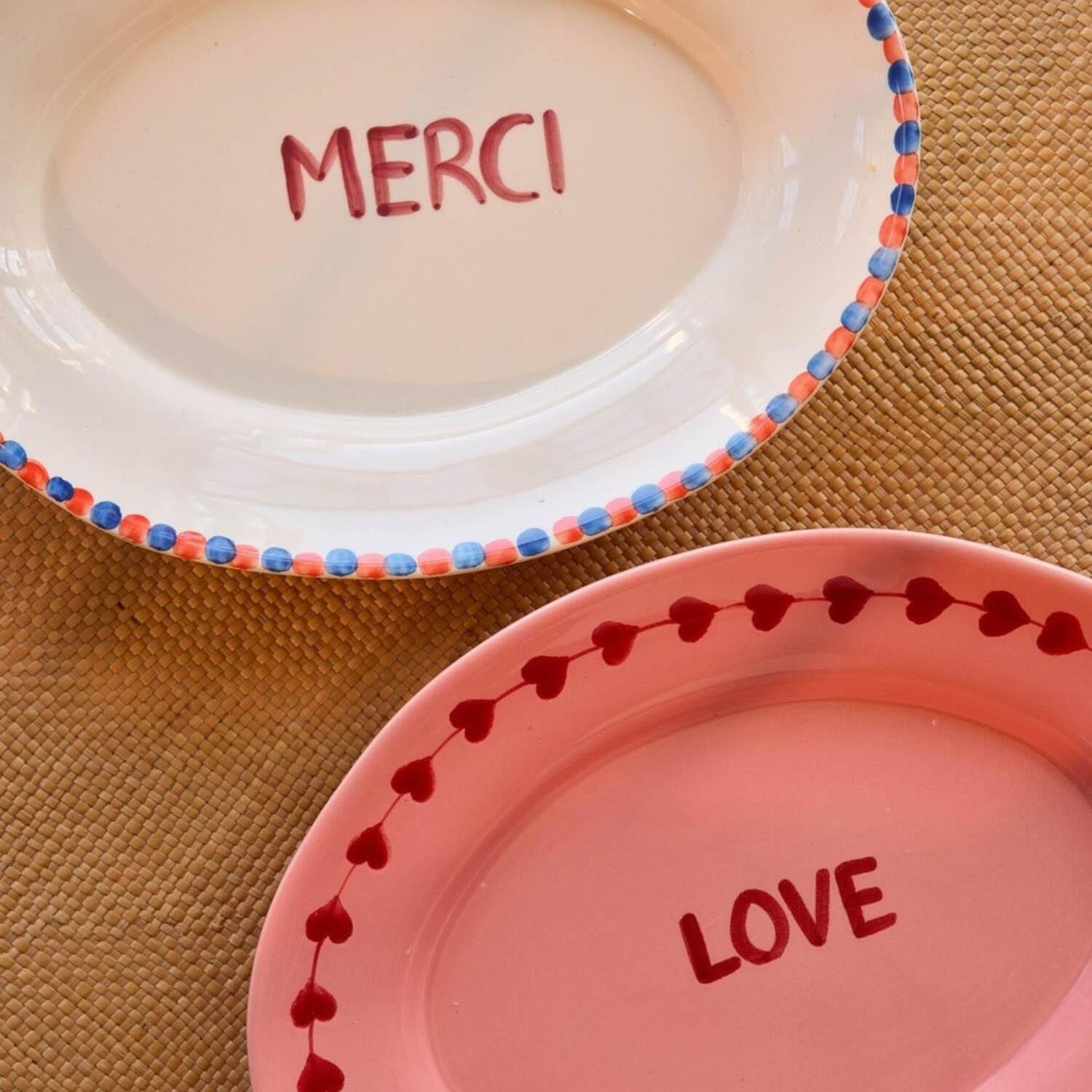 Servierplatte aus Keramik "Love" - M (Rosa) Rice