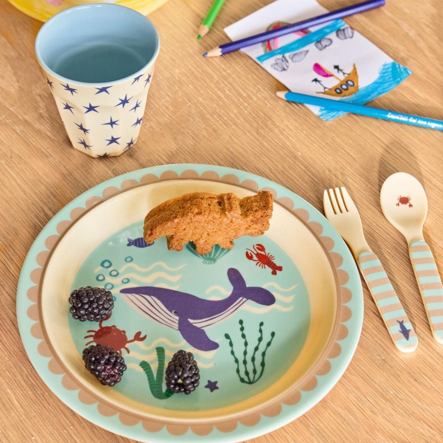 Melamin Kinderteller "Blue Ocean" - 14x3,5x1 cm (Blau)