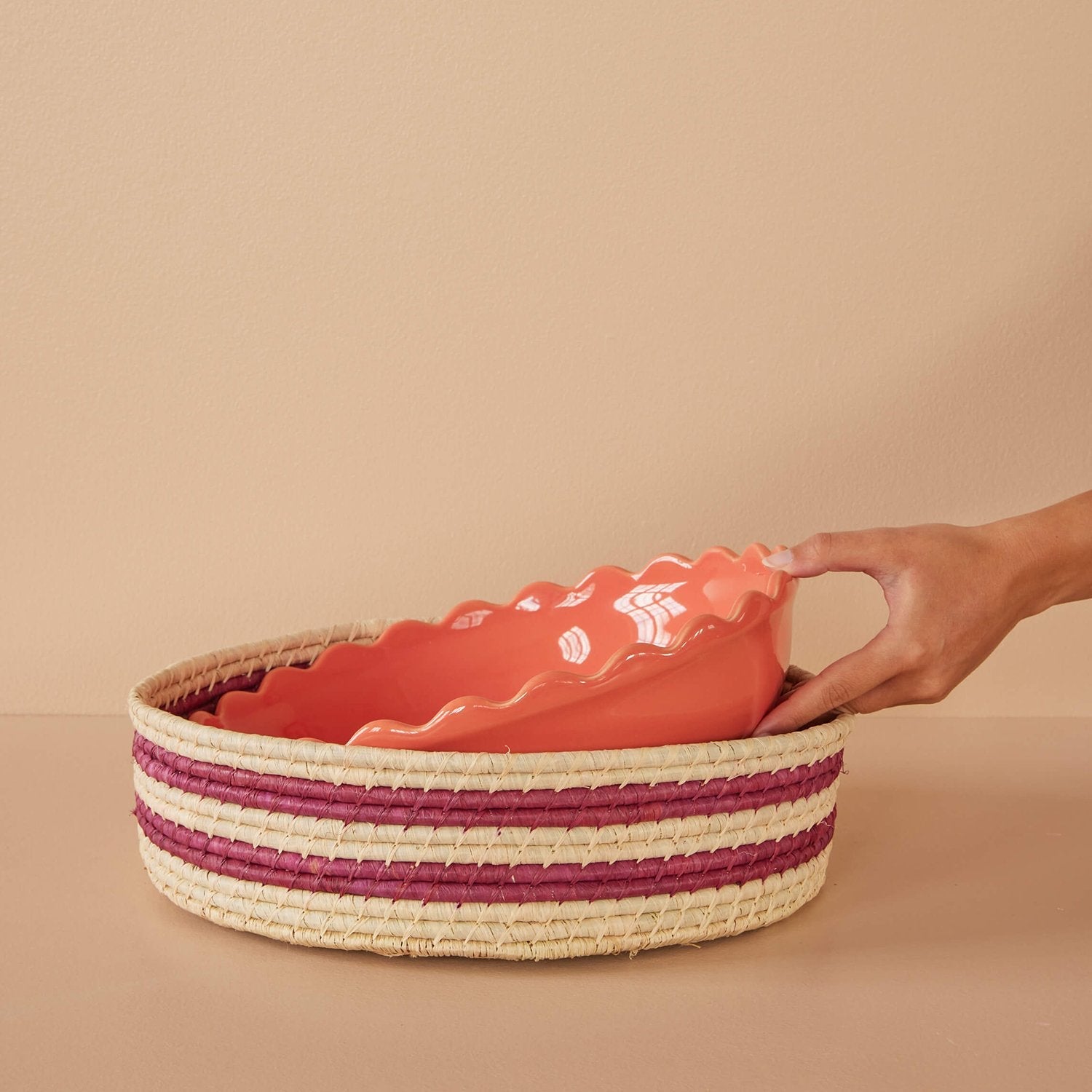 Korb "Raffia - Stripes" - L (Aubergine) Rice