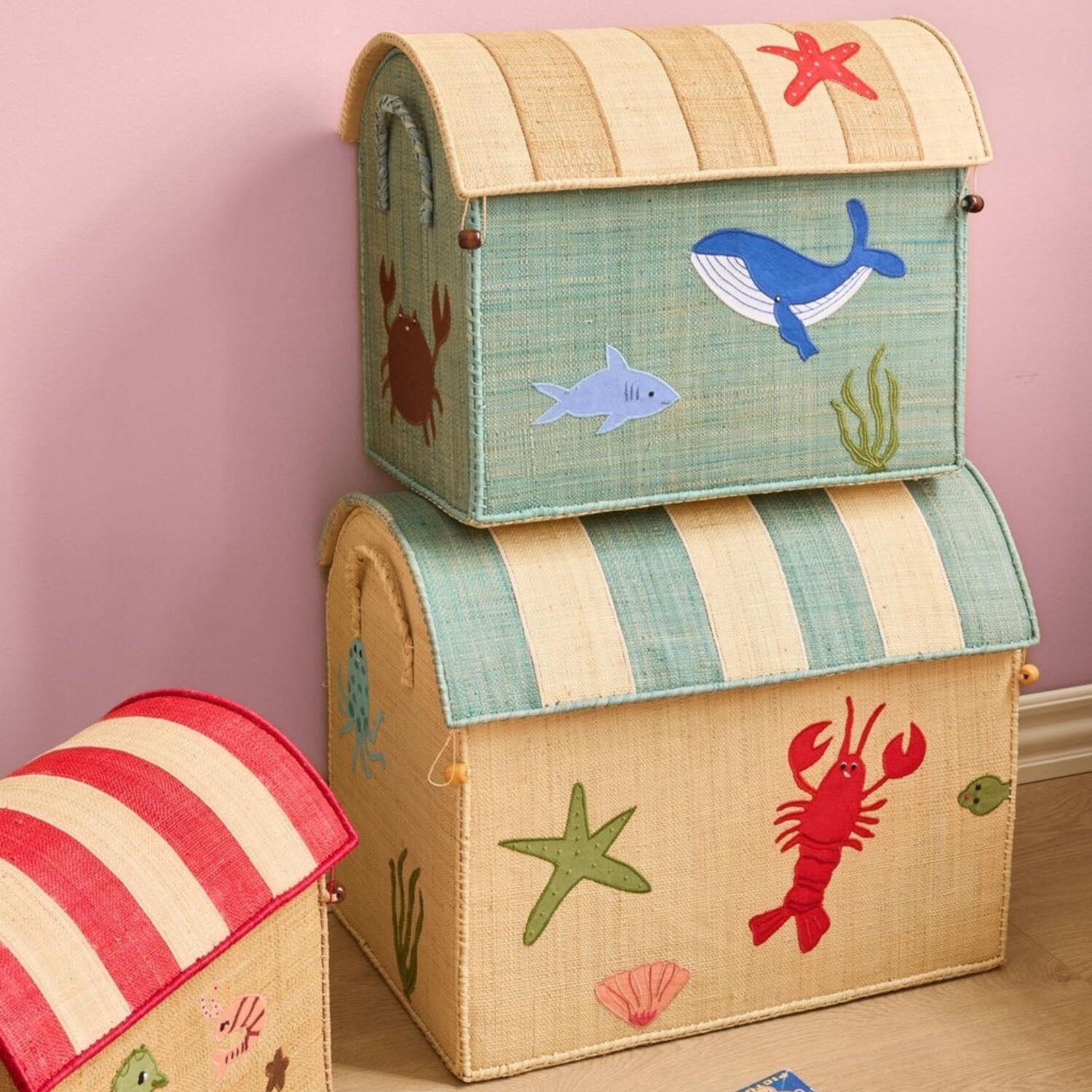 Spielzeugkiste "Raffia - Ocean Theme" - L (Bunt) Rice