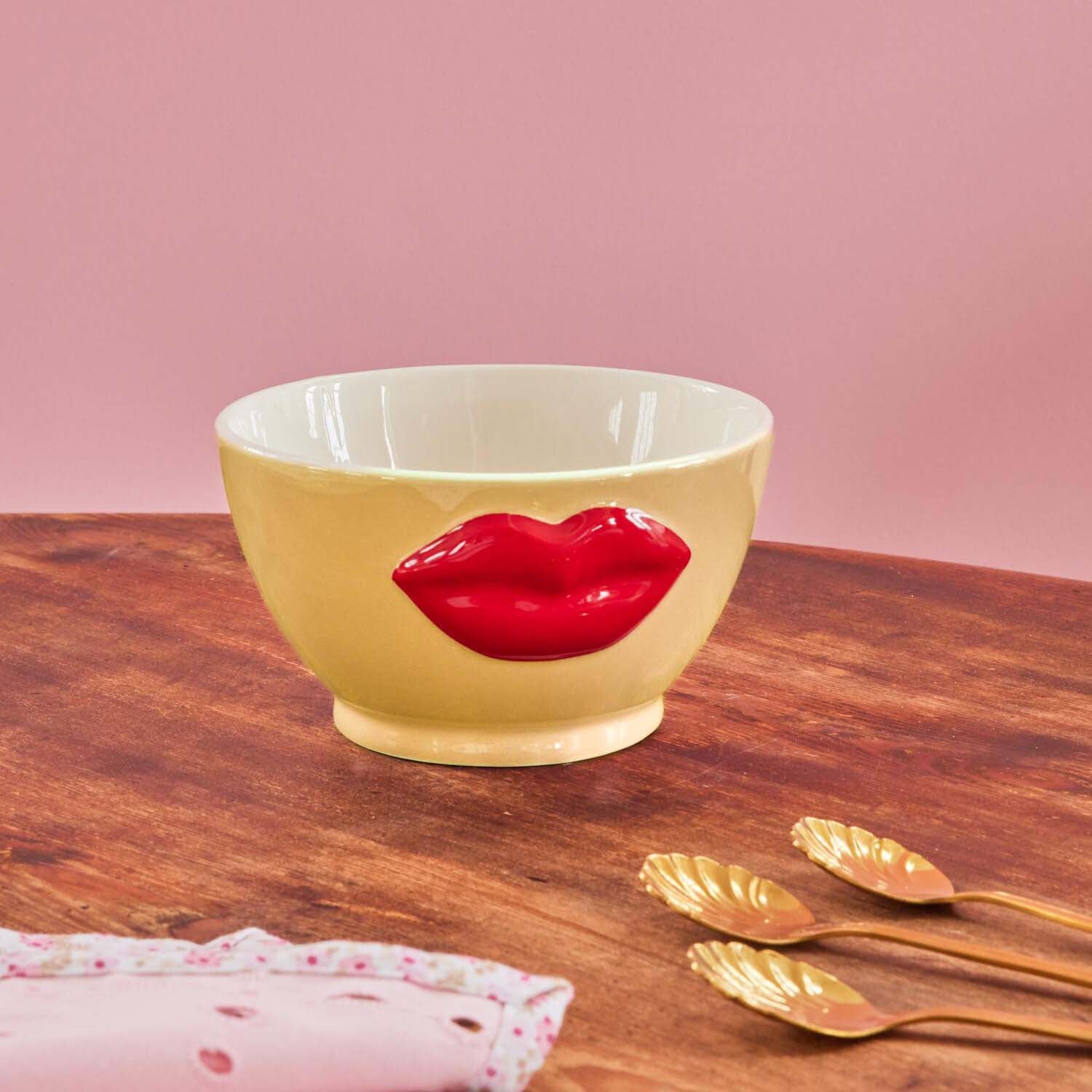 Schüssel "Embossed Red Lips" - 250 ml (Creme/Rot)