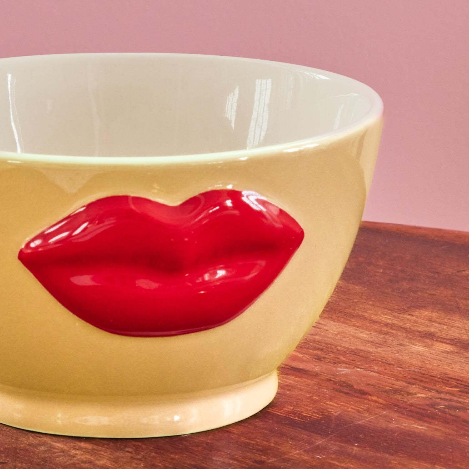Schüssel "Embossed Red Lips" - 250 ml (Creme/Rot)