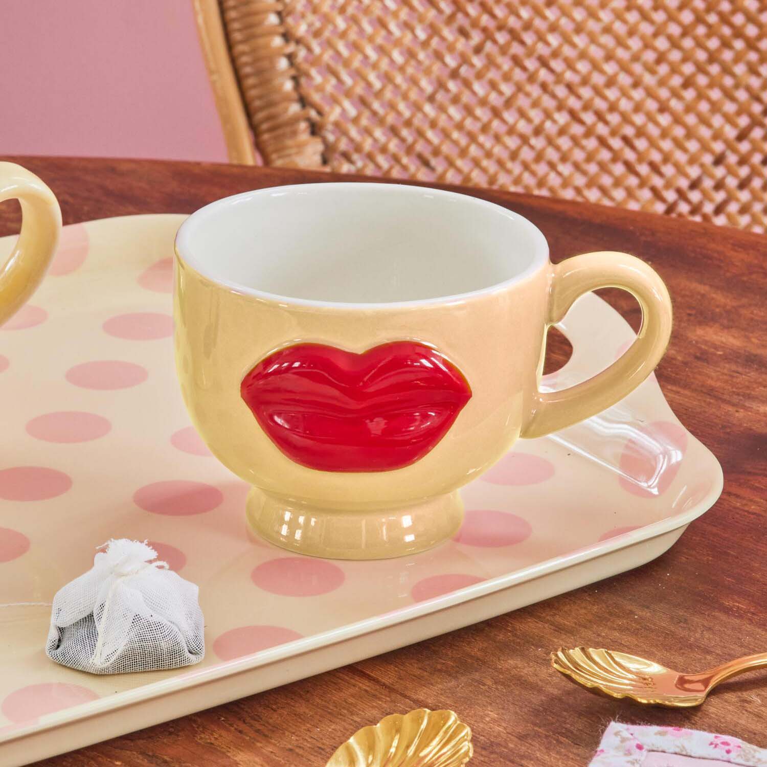 Tasse "Embossed Red Lips" - 250 ml (Creme/Rot) Rice