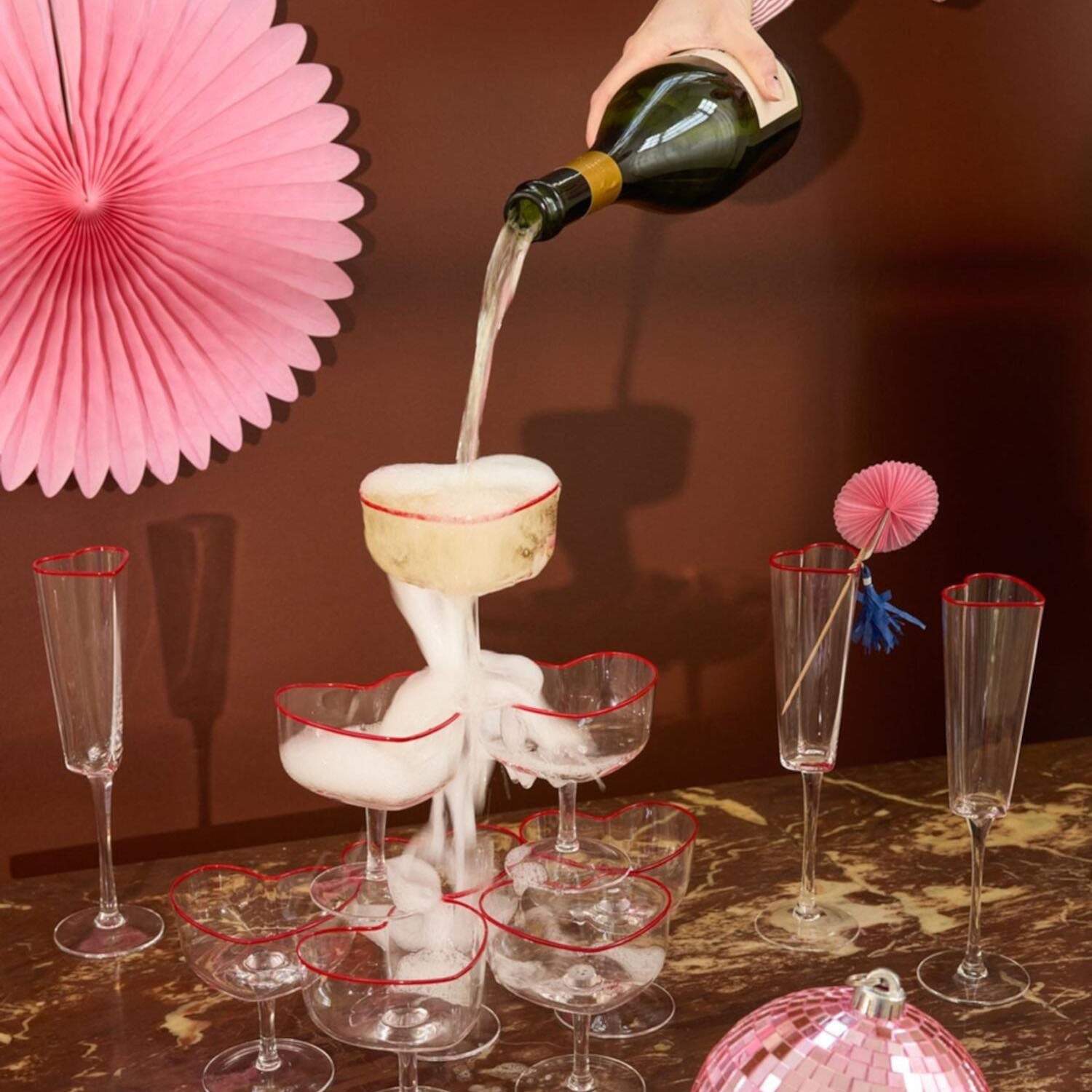 Champagner Coupe Glas "Heart" - 200 ml (Rot)