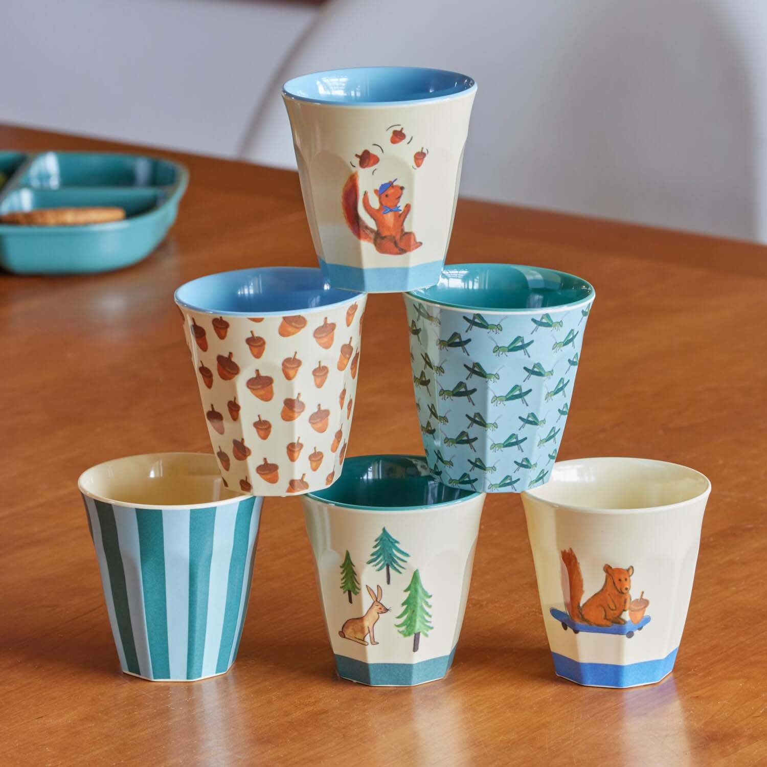 Melamin Tasse "Happy Forest" - Set 6-tlg. (Blau/Bunt)