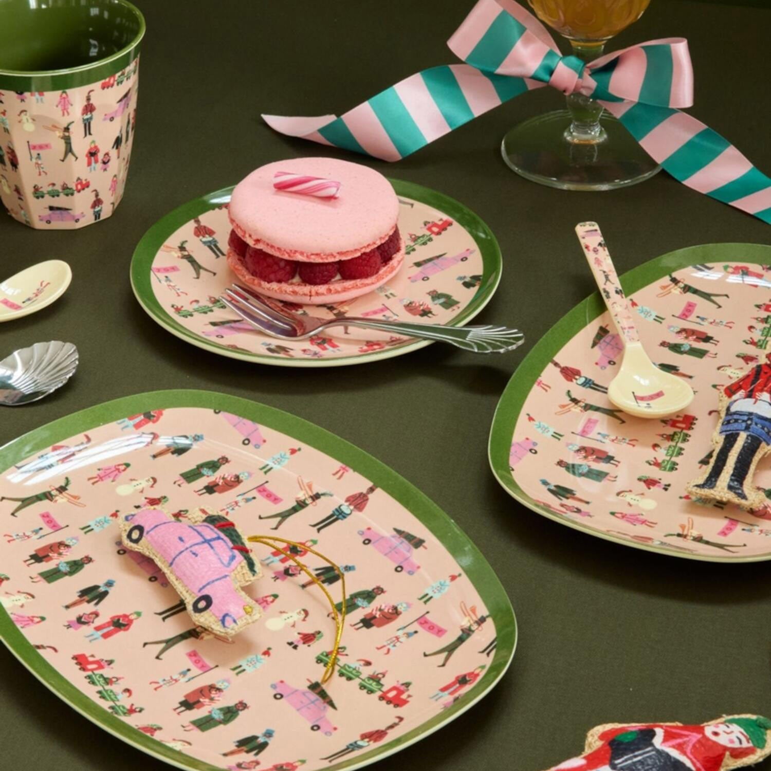 rice Melamin Becher "Holiday"- L (Creme/Grün)