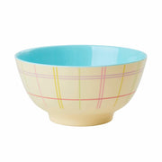 Melamin Schale mit Karomuster - Medium (Creme/Türkis)