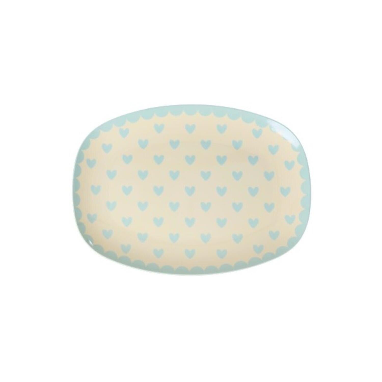 Melamin Platte rechteckig "Favorite Hearts" - S (Dark Mint) Rice