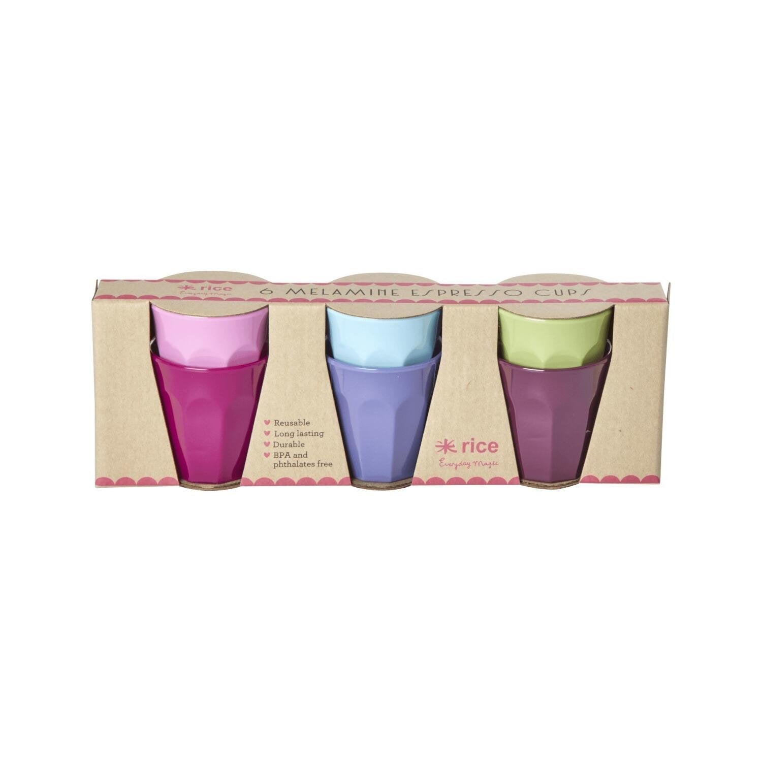 Melamin Espresso-Becher im 6er-Set in Geschenkbox (Bunt) Rice