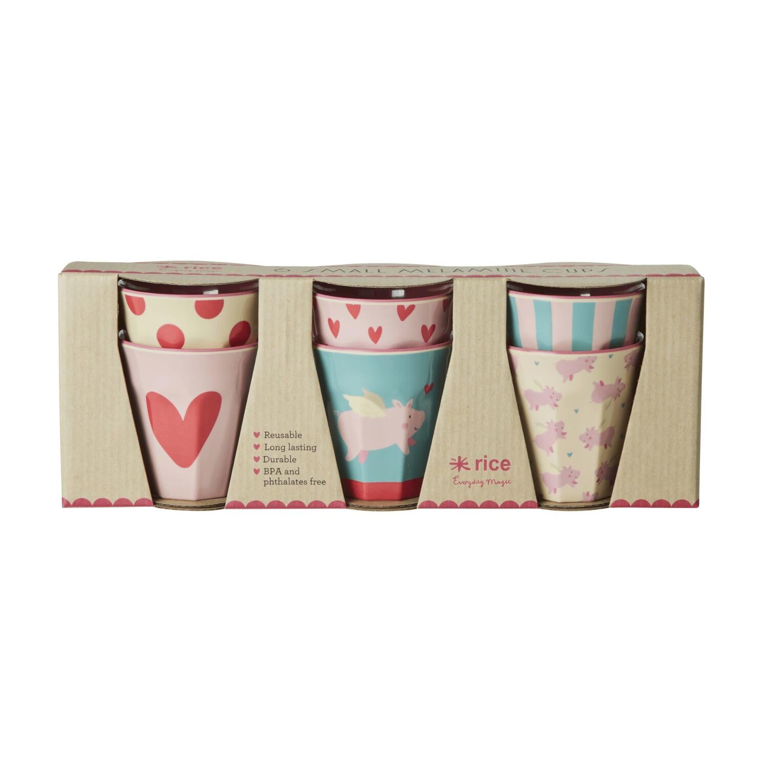 Melamin Becher "Flying Pig" im 6er-Set in Geschenkbox - S (Bunt)