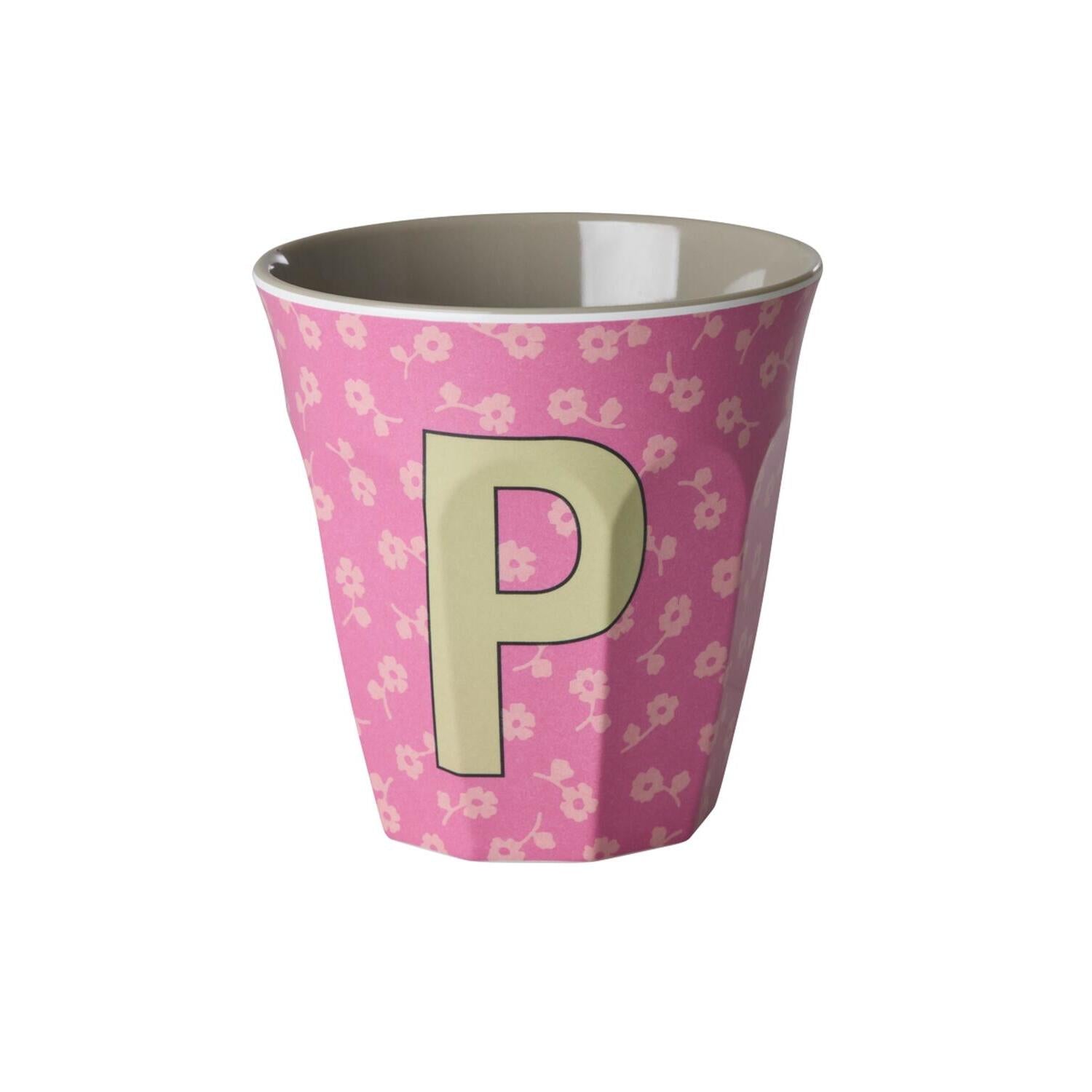 Melamin Becher "Buchstabe P - Flowers" - M (Bunt)