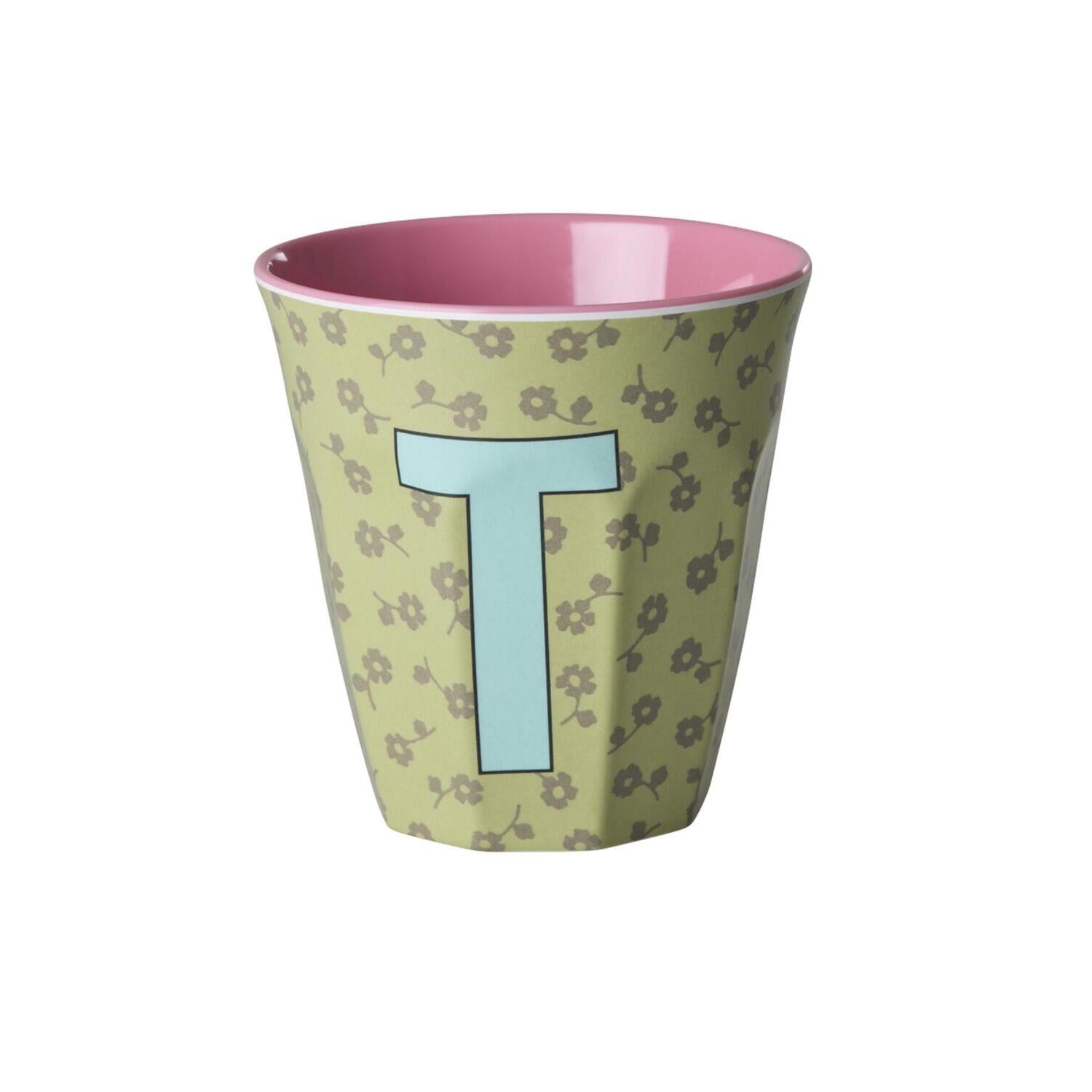 Melamin Becher "Buchstabe T - Flowers" - M (Bunt)