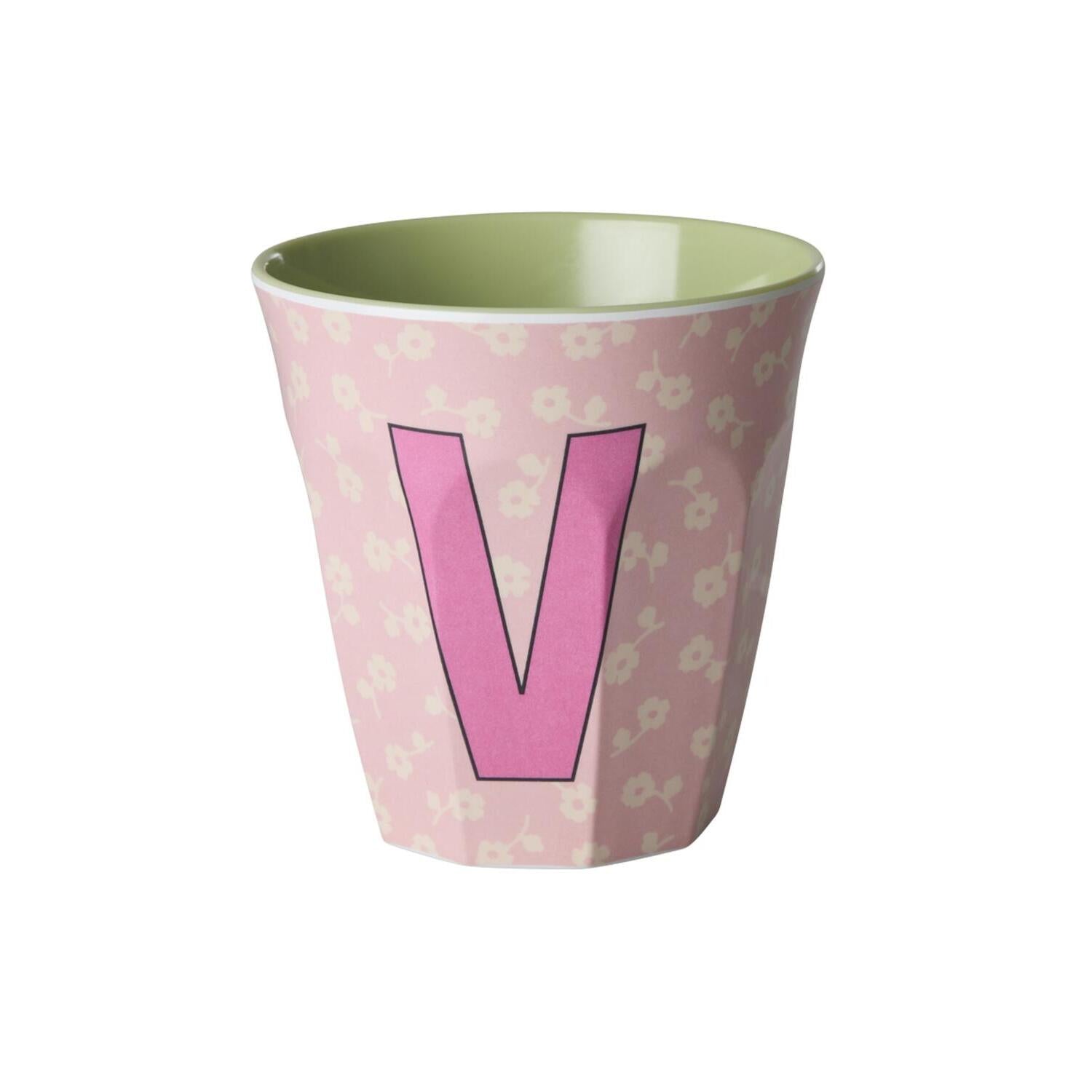 Melamin Becher "Buchstabe V - Flowers" - M (Bunt)