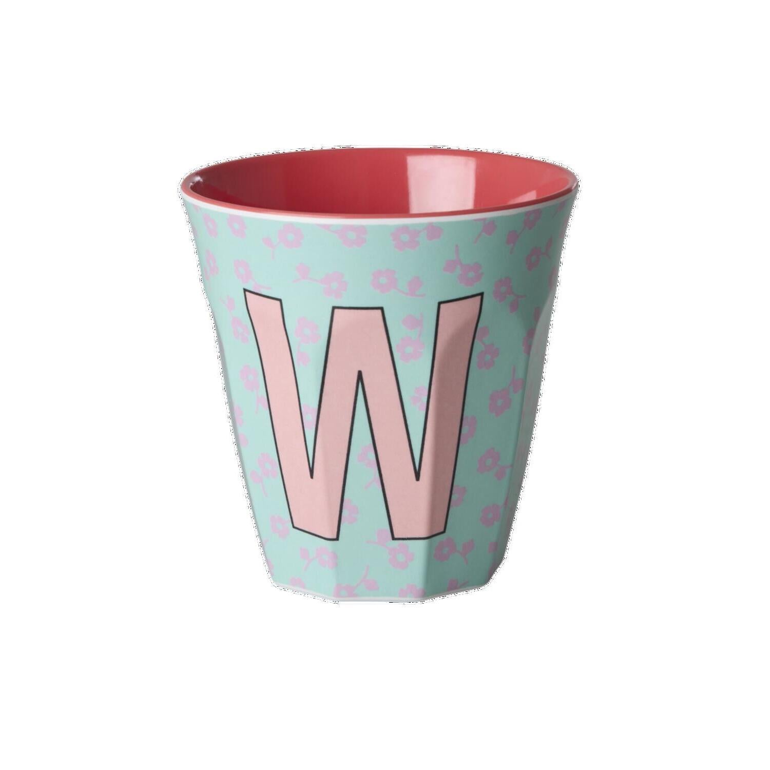 Melamin Becher "Buchstabe W - Flowers" - M (Bunt)
