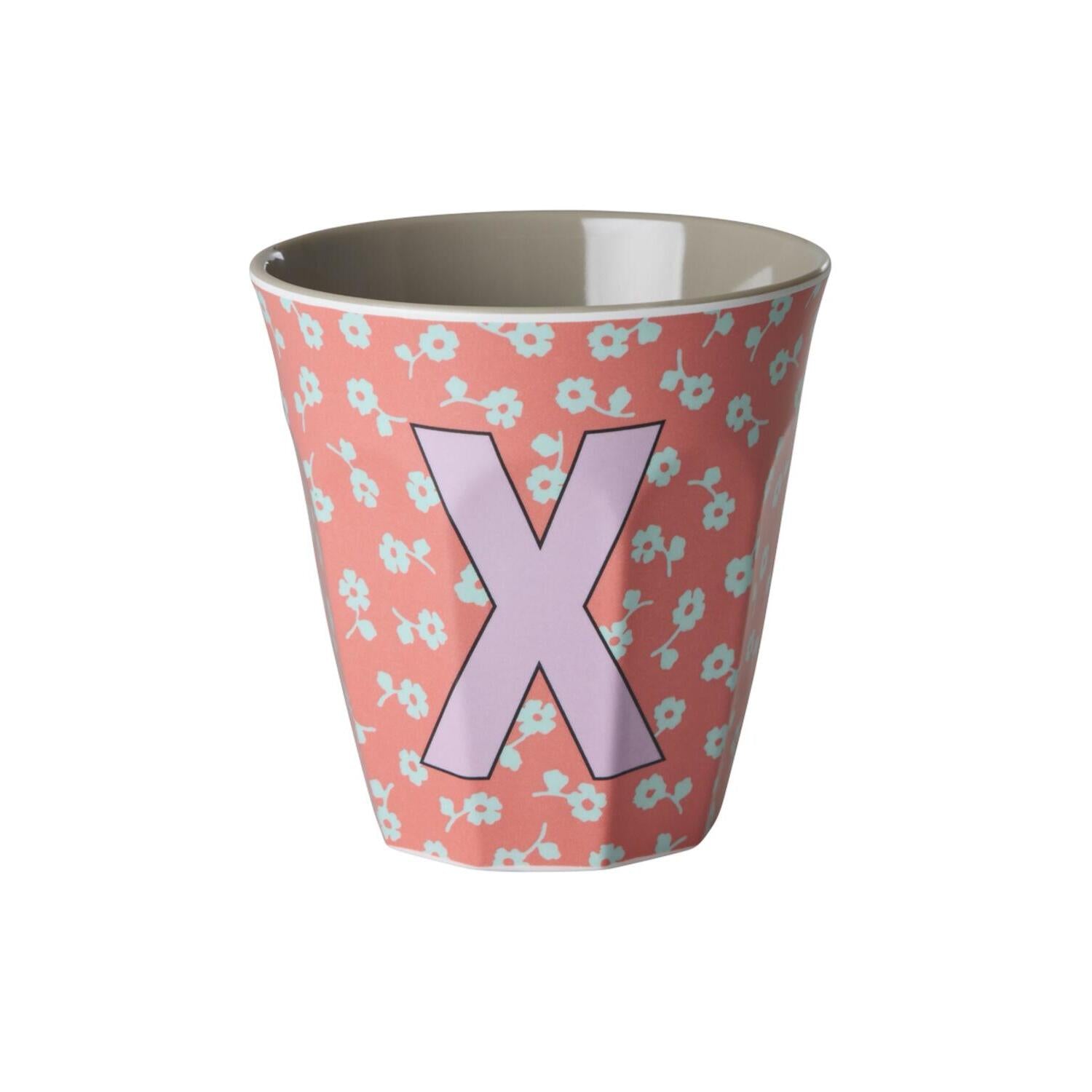Melamin Becher "Buchstabe X - Flowers" - M (Bunt)