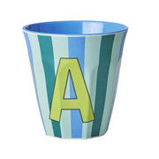 Melamin Becher mit Streifen "Buchstabe A" - Medium (Hellblau/Hellgrün/Türkis)