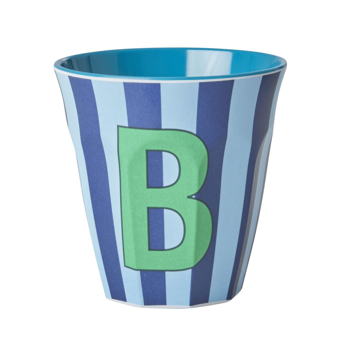 Melamin Becher mit Streifen "Buchstabe B" - Medium (Hellblau/Dunkelblau)