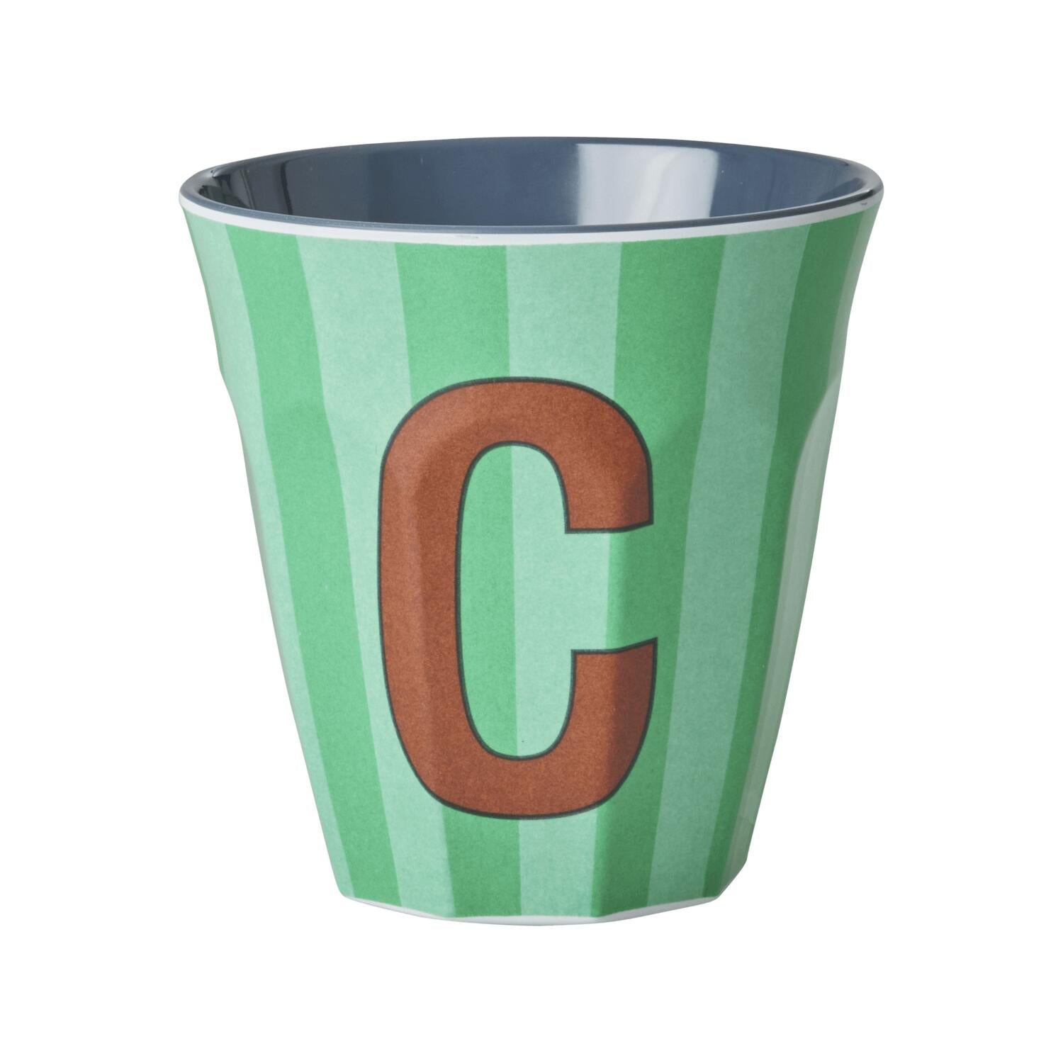 Melamin Becher mit Streifen "Buchstabe C" - Medium (Grün/Mint)