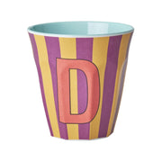 Melamin Becher mit Streifen "Buchstabe D" - Medium (Gelb/Lila)