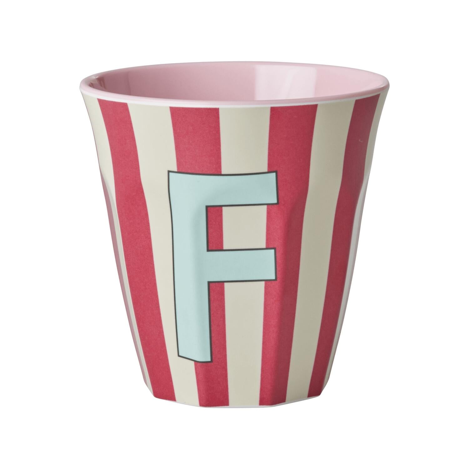 Melamin Becher mit Streifen "Buchstabe F" - Medium (Rot/Beige) Rice