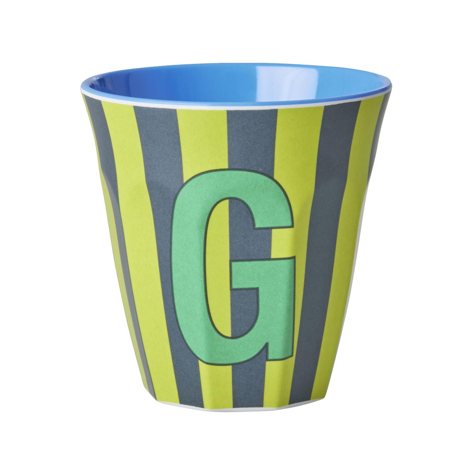 Melamin Becher mit Streifen "Buchstabe G" - Medium (Gelb/Blau) Rice