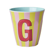 Melamin Becher mit Streifen "Buchstabe G" - Medium (Gelb/Rosa)