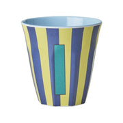 Melamin Becher mit Streifen "Buchstabe I" - Medium (Gelb/Blau)